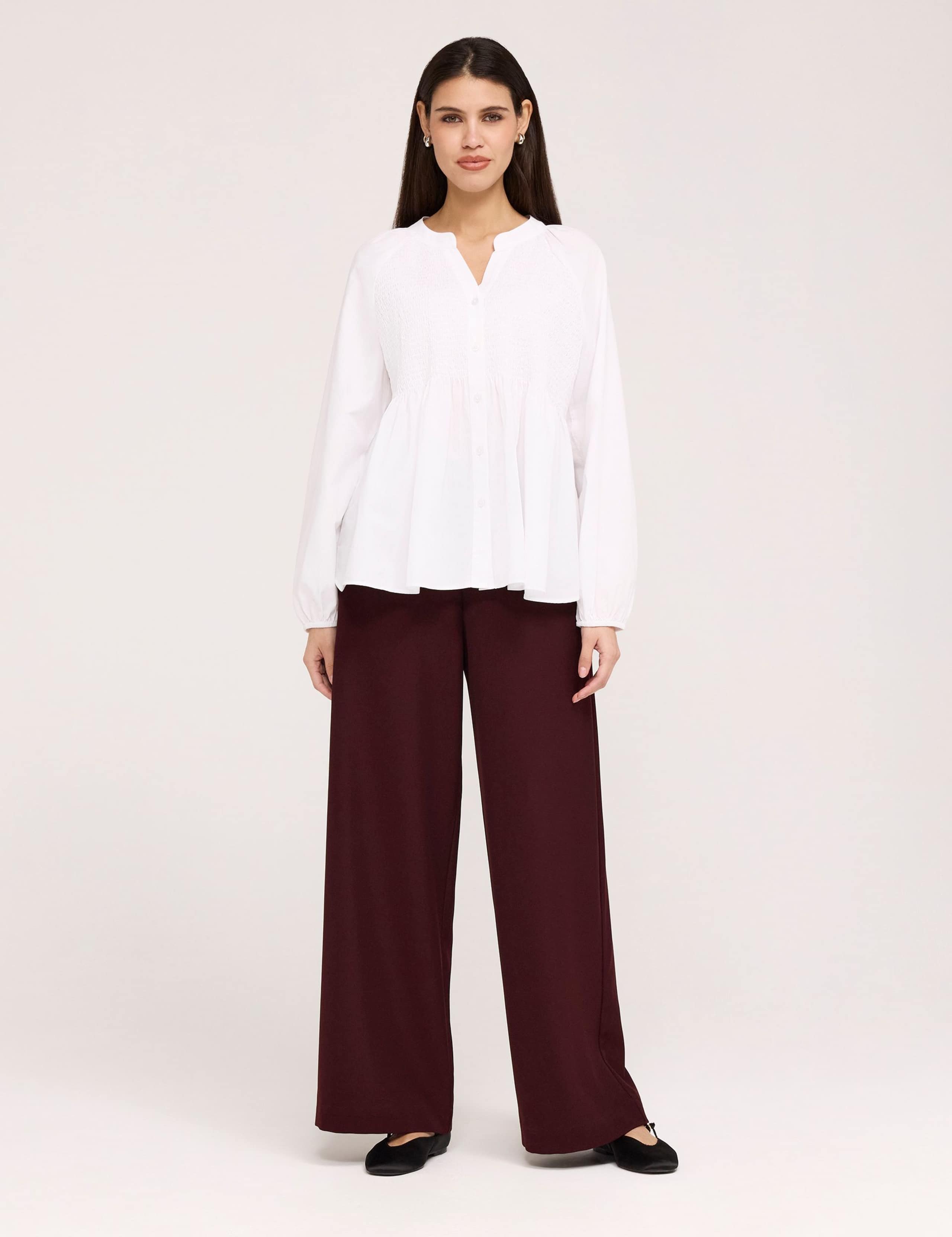 Pure Cotton Shirred Button Through Blouse 1 of 7