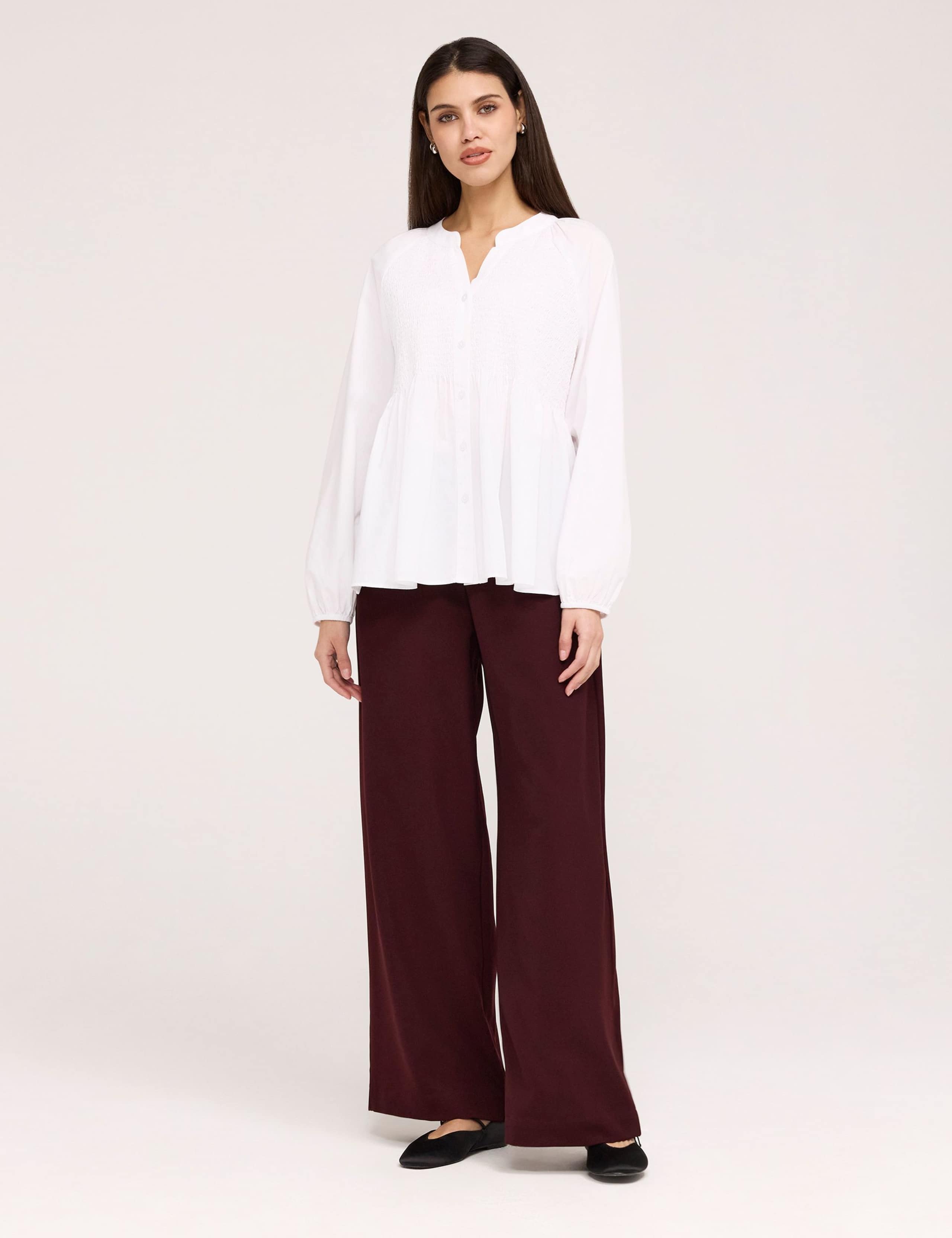 Pure Cotton Shirred Button Through Blouse 2 of 7