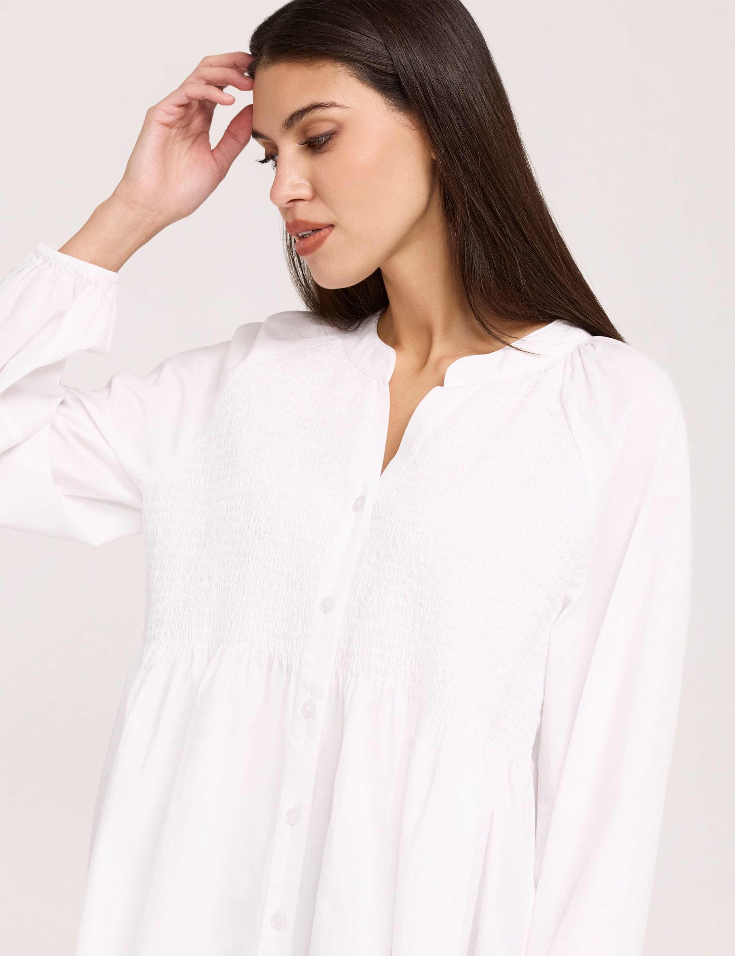 Pure Cotton Shirred Button Through Blouse 6 of 7