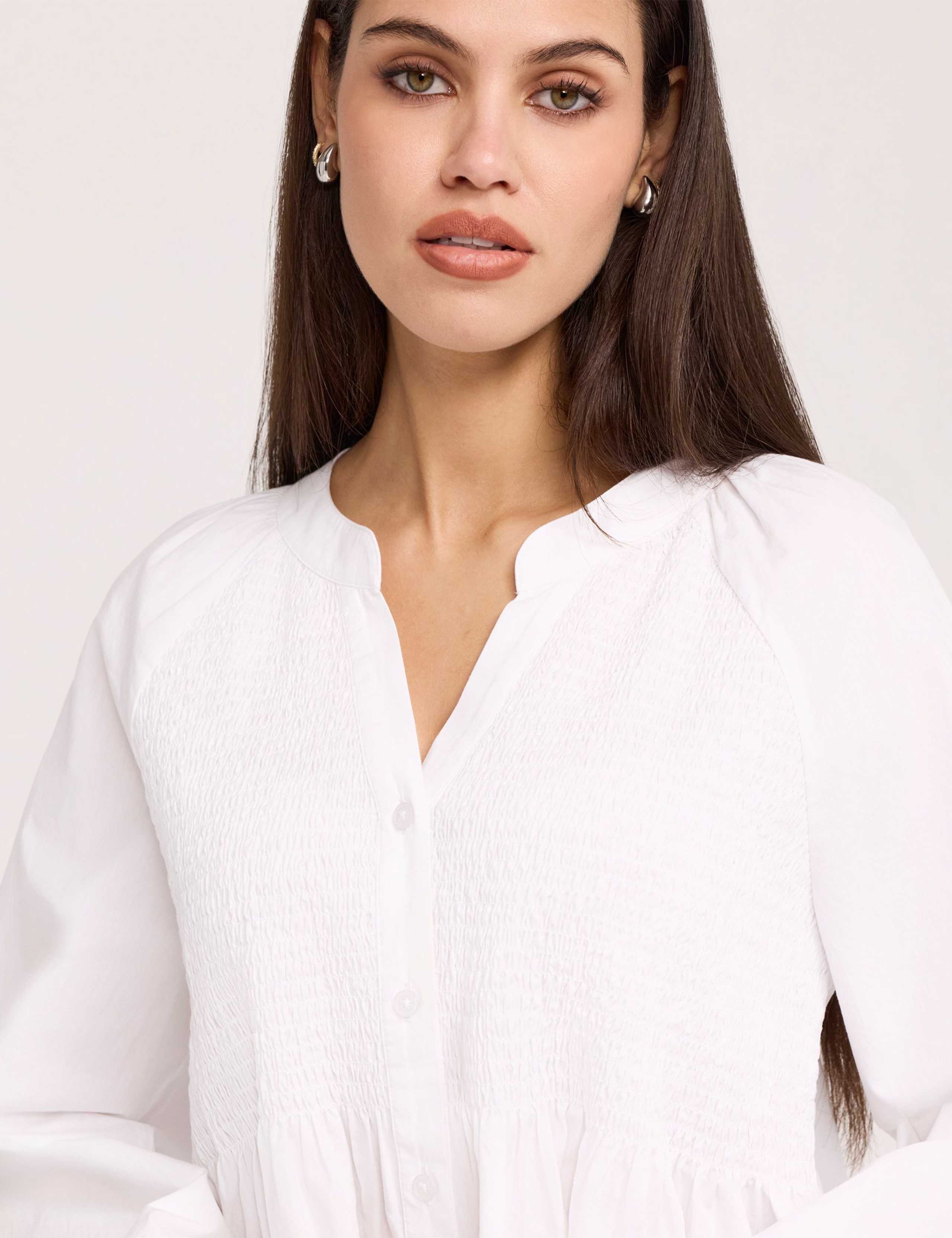 Pure Cotton Shirred Button Through Blouse 7 of 7