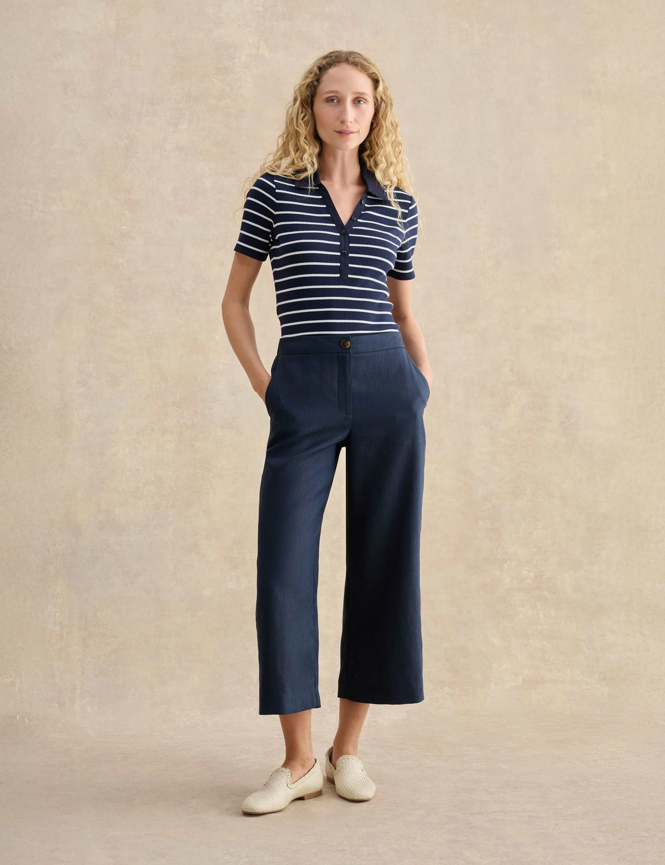 Pure Linen Wide Leg Cropped Trousers 1 of 5