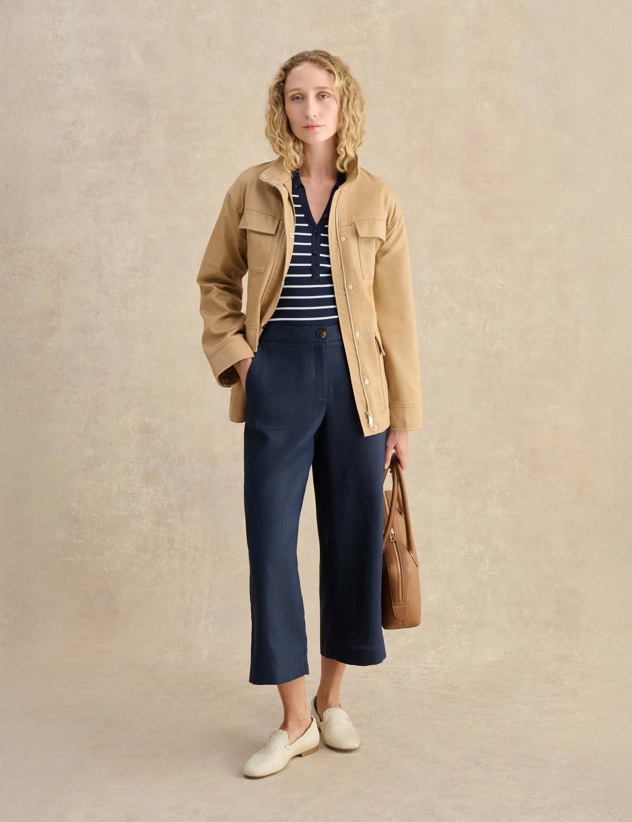 Pure Linen Wide Leg Cropped Trousers 3 of 5