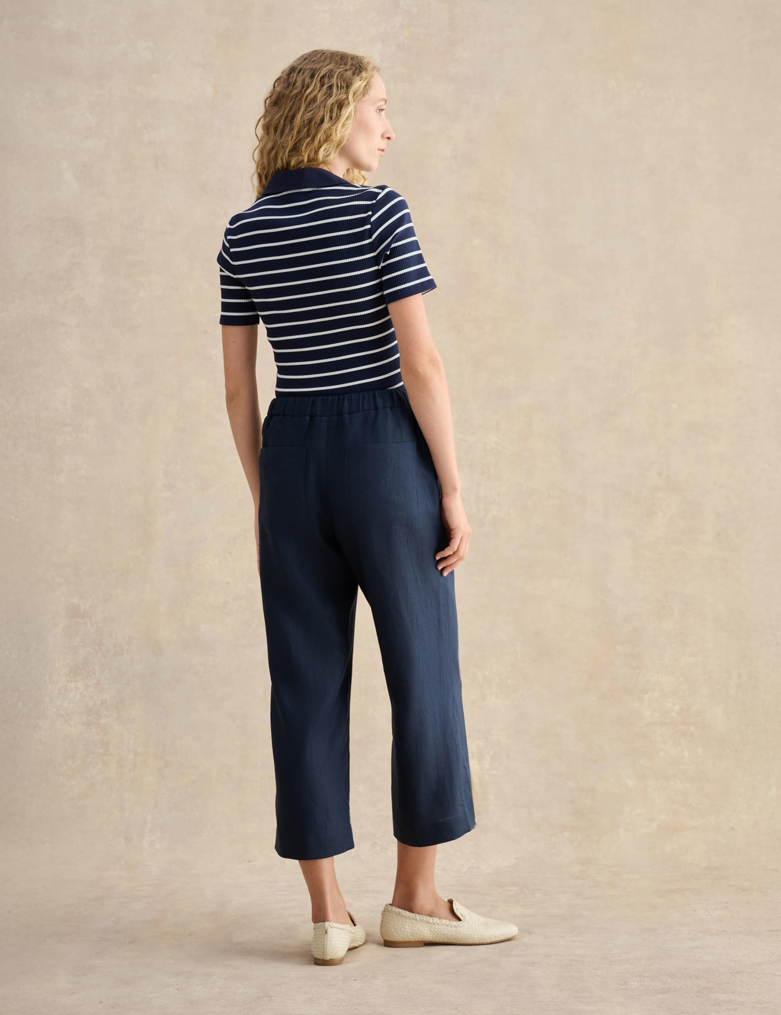 Pure Linen Wide Leg Cropped Trousers 4 of 5