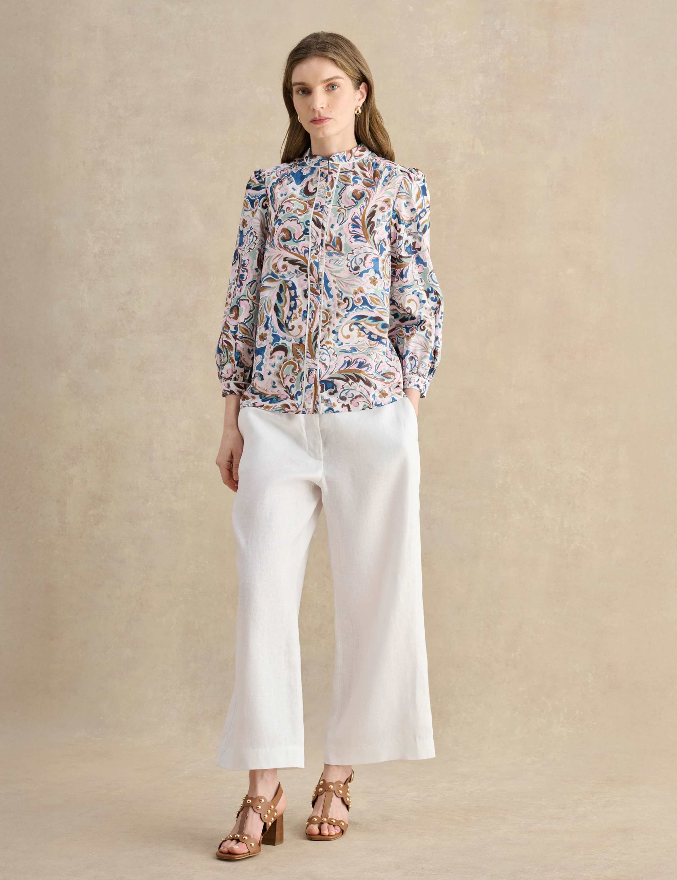 Pure Linen Wide Leg Cropped Trousers 3 of 5