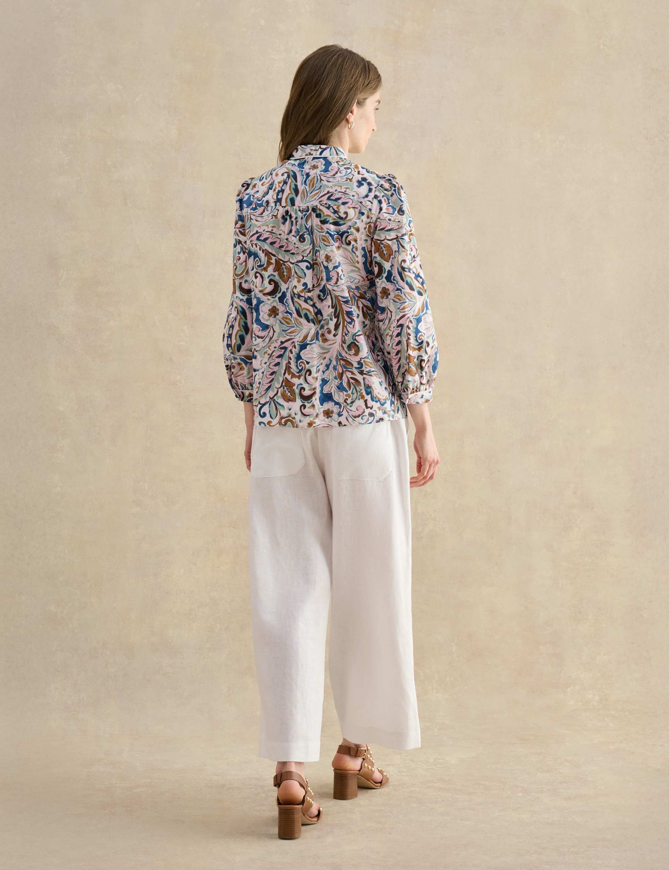Pure Linen Wide Leg Cropped Trousers 4 of 5