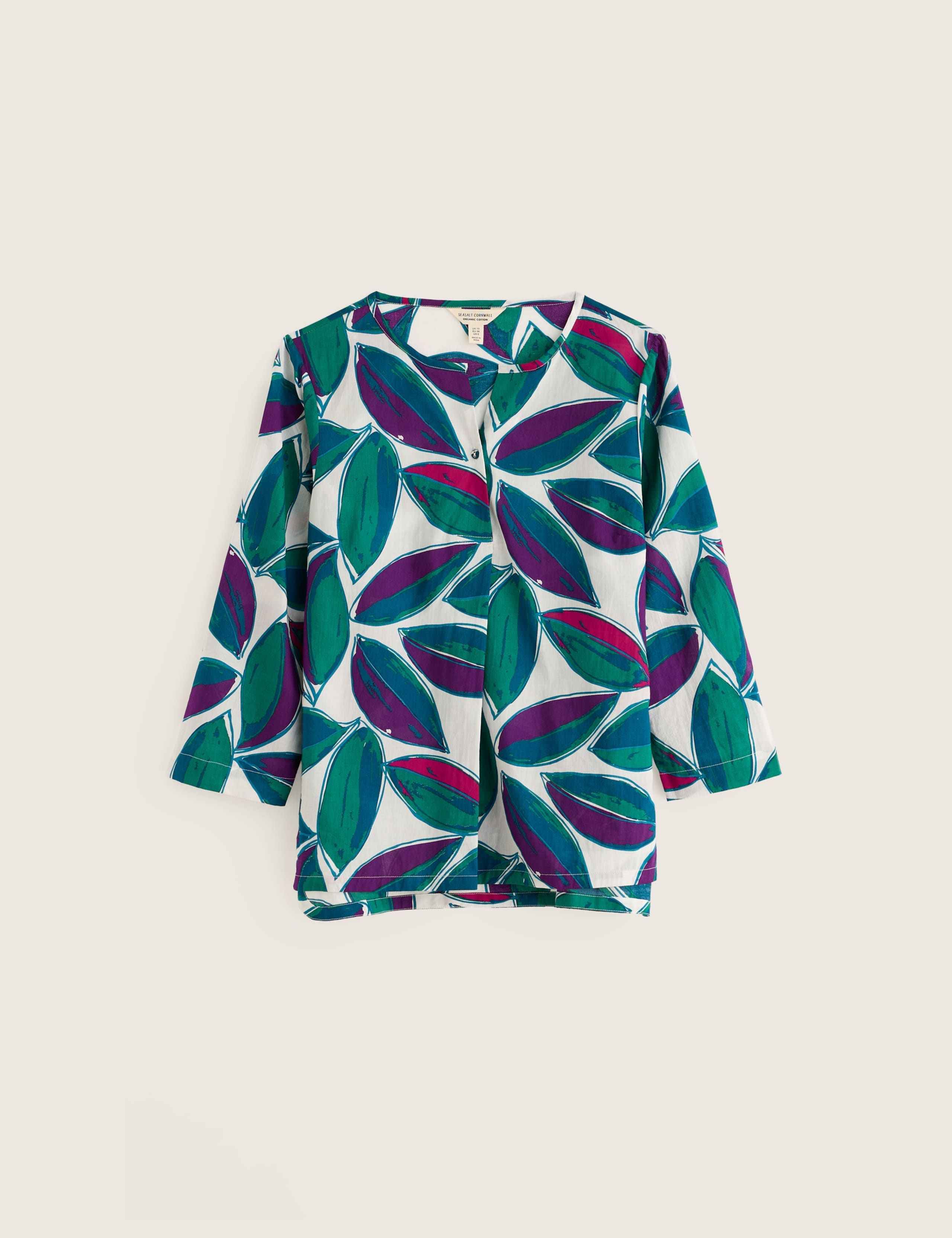 Pure Cotton Leaf Print V-Neck Relaxed Top 2 of 5