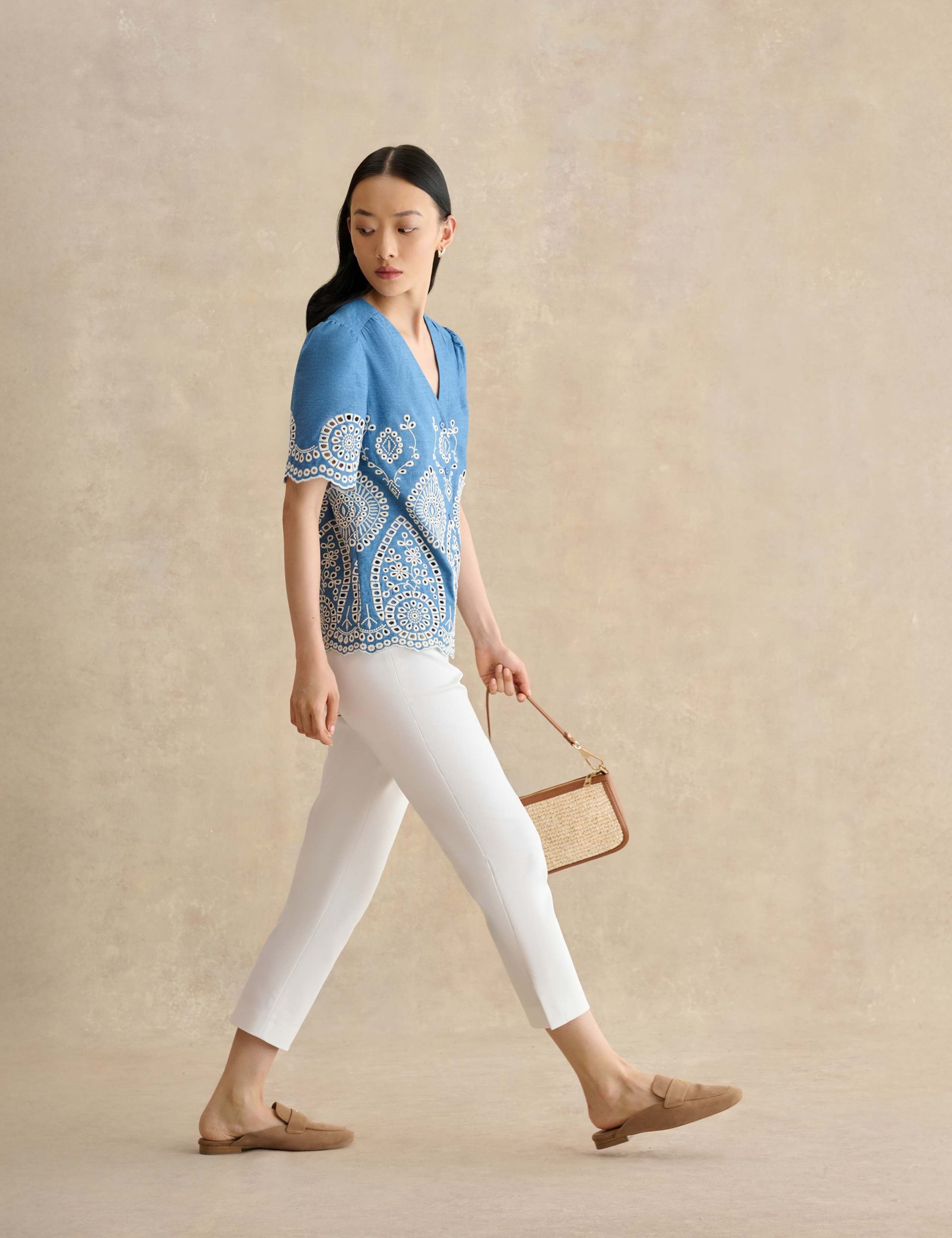 Cotton Rich Tapered Cropped Trousers 3 of 5