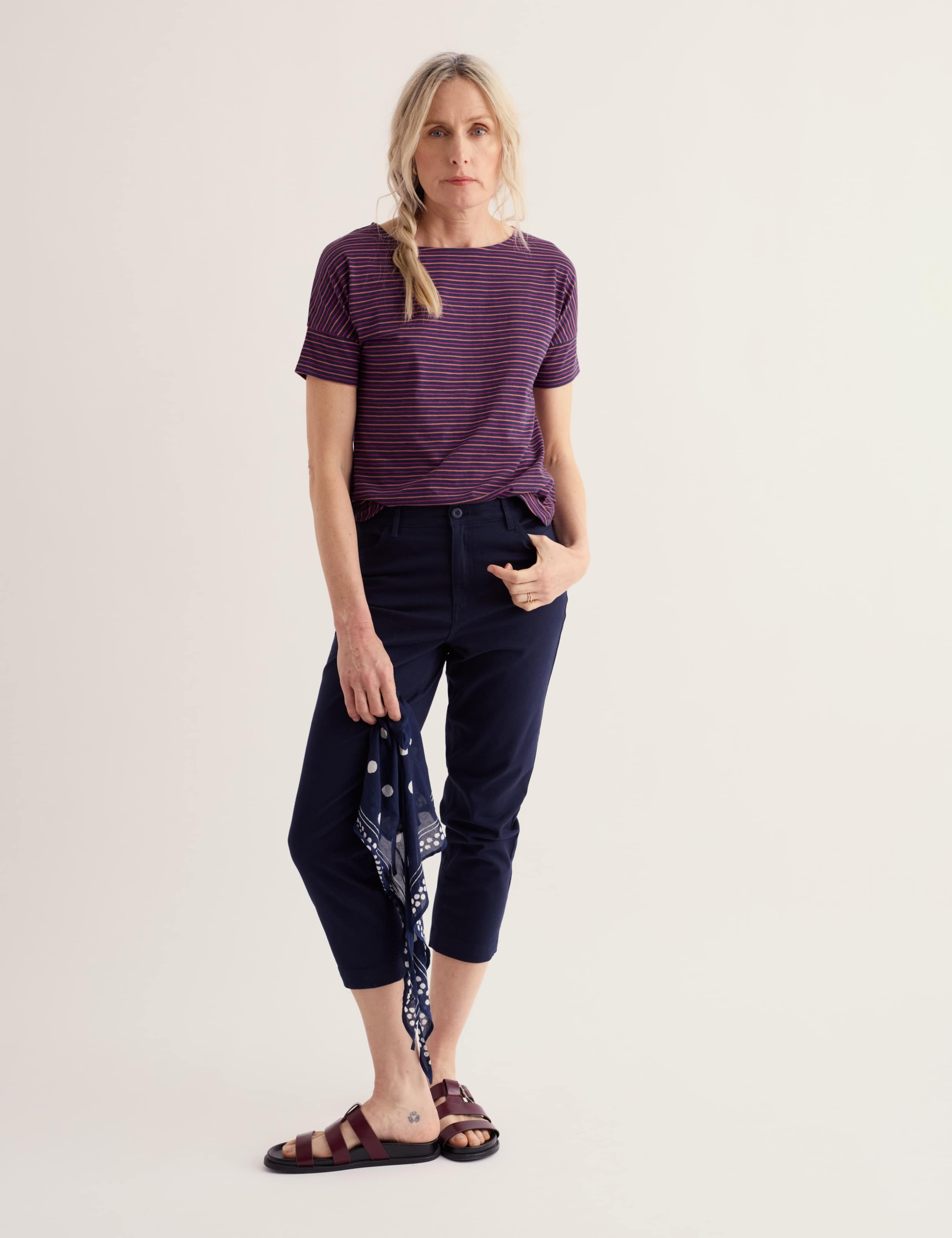 Pure Cotton Striped Slash Neck T-Shirt 3 of 5