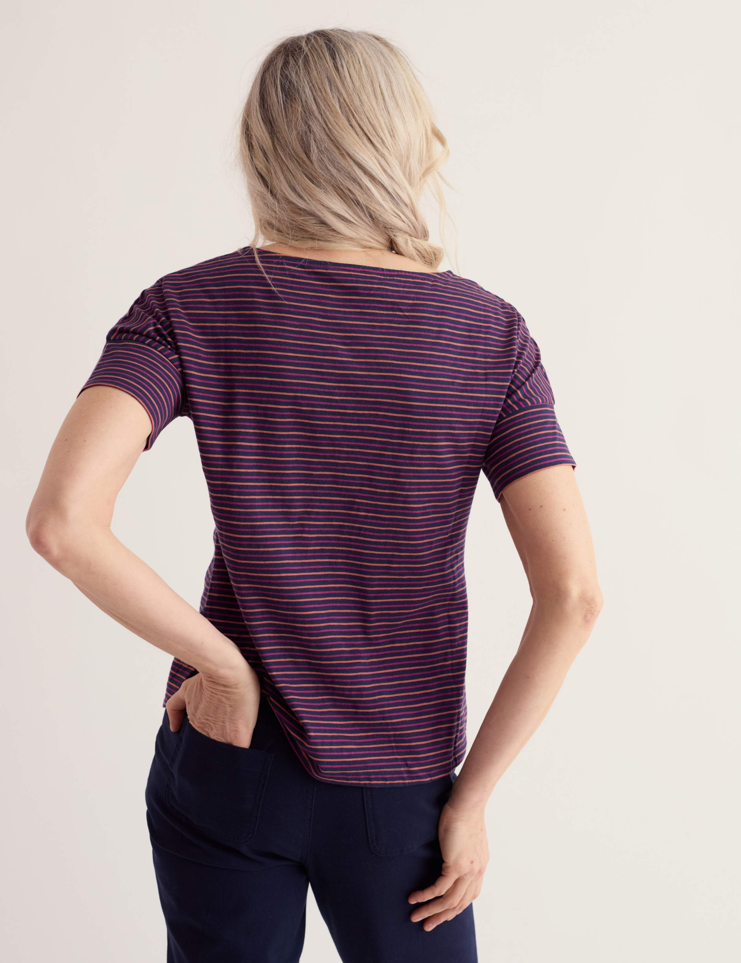 Pure Cotton Striped Slash Neck T-Shirt 4 of 5