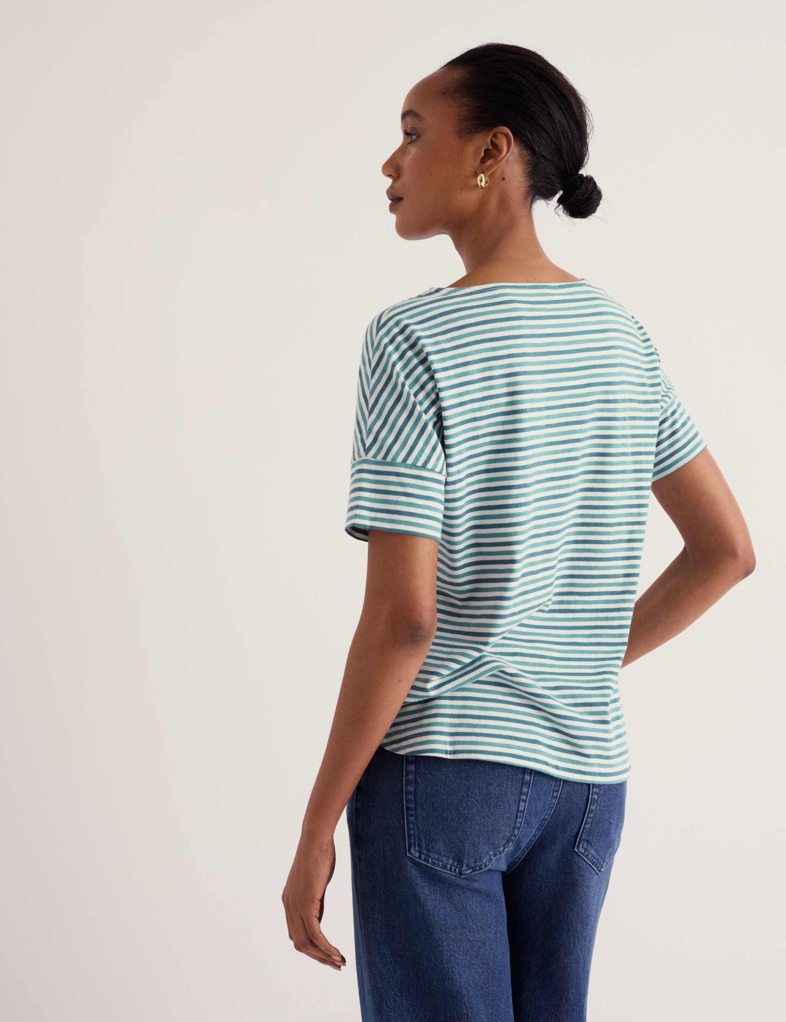 Pure Cotton Striped Slash Neck T-Shirt 3 of 5