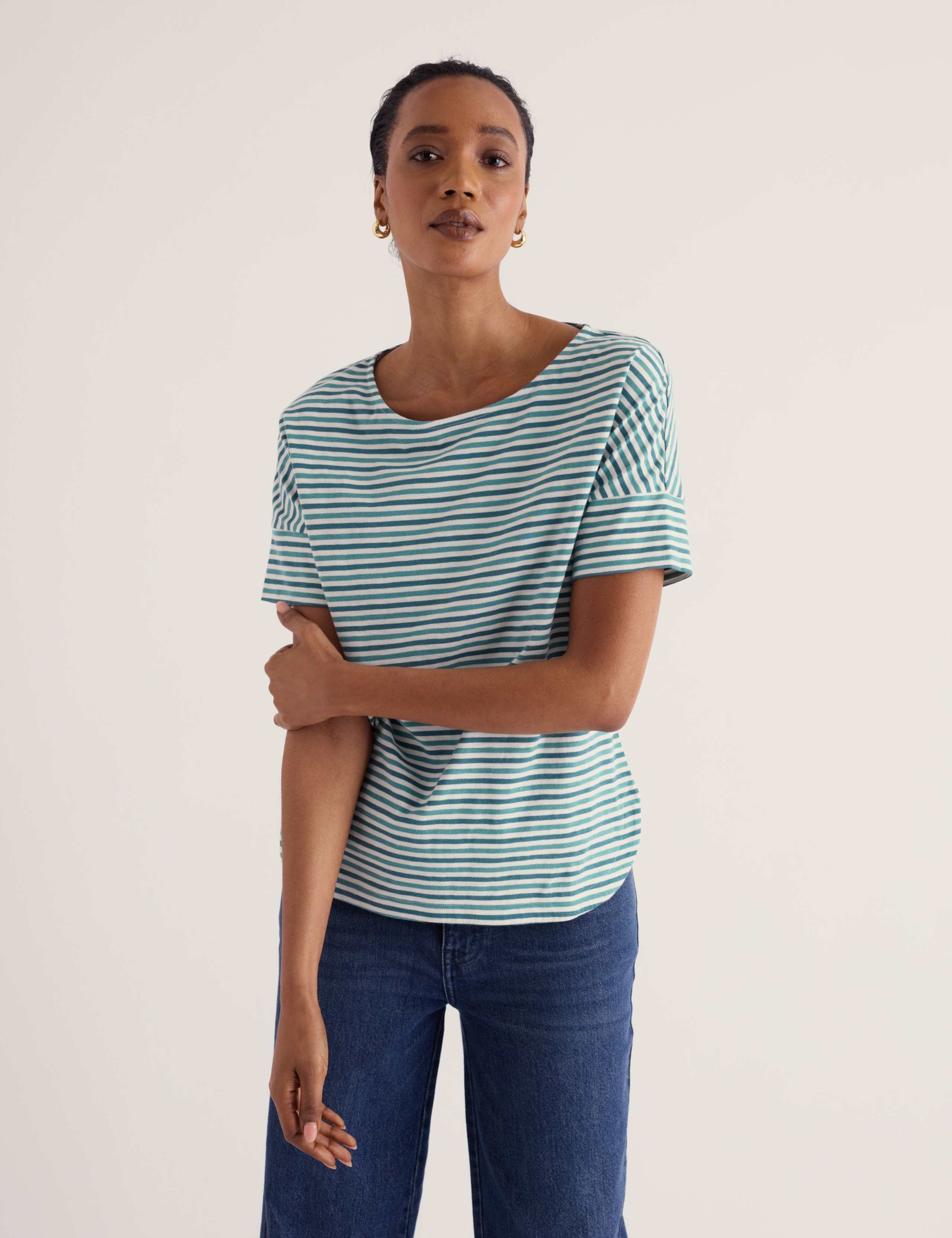 Pure Cotton Striped Slash Neck T-Shirt 4 of 5