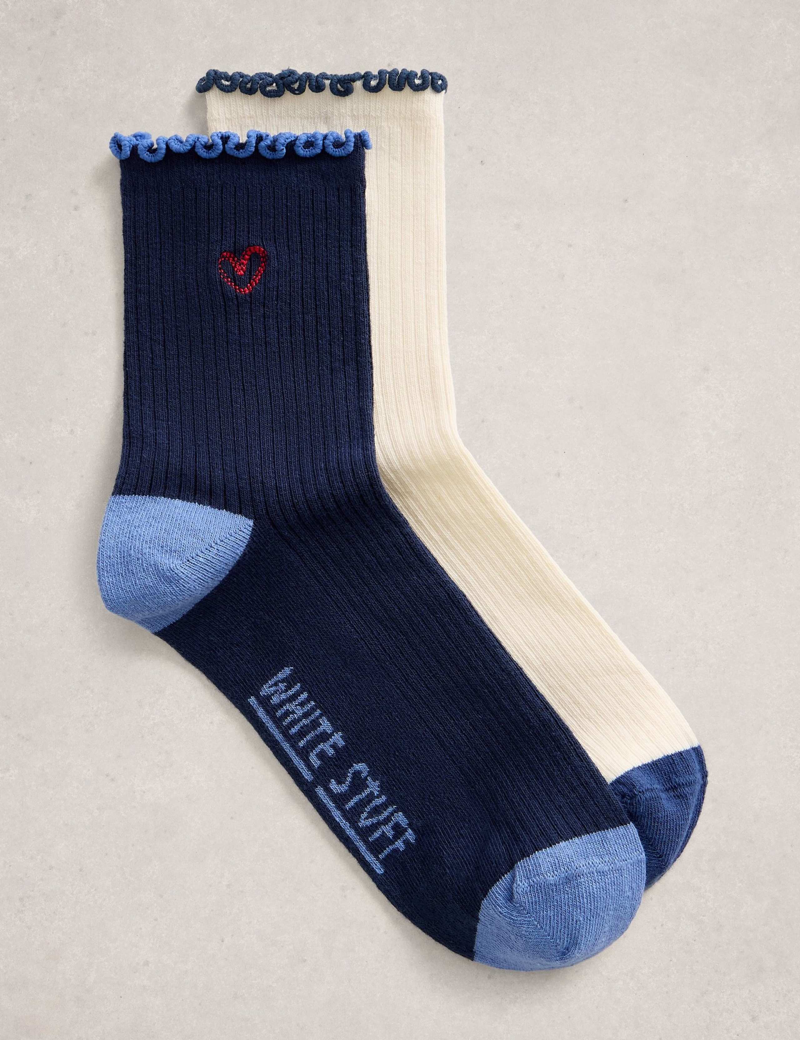 2 Pack Cotton Rich Embroidered Socks 1 of 2