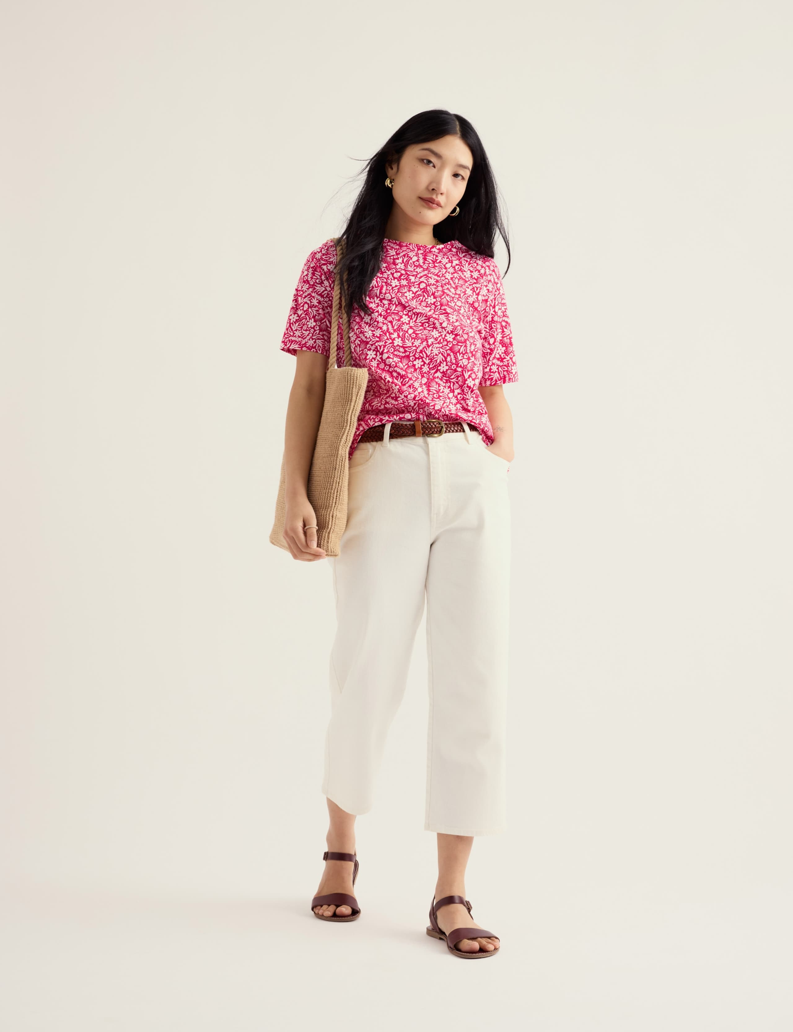 Pure Cotton Floral Slash Neck T-Shirt 3 of 5