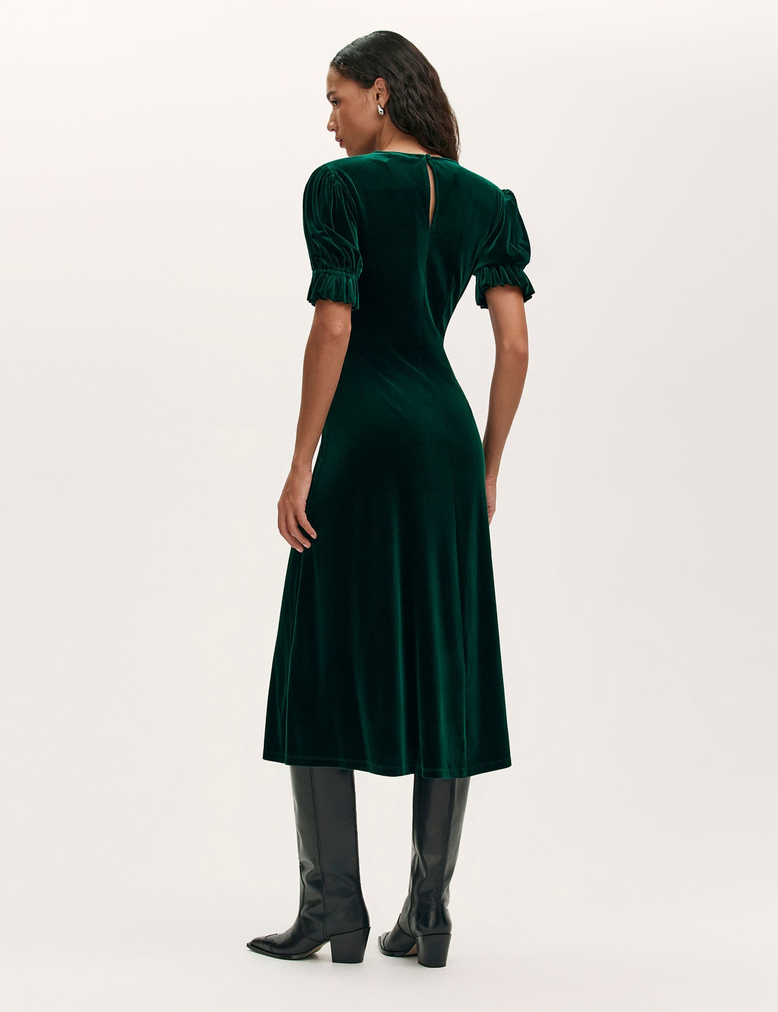 Velvet Round Neck Midi Tea Dress 3 of 4