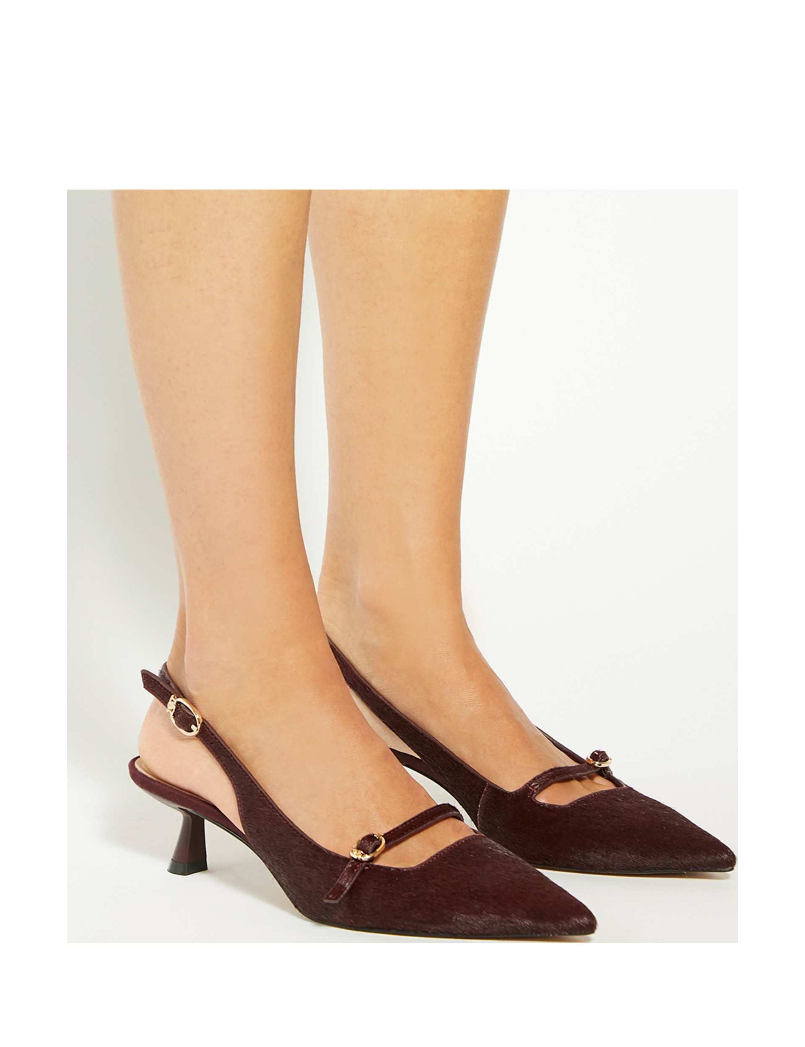 Hair On Leather Kitten Heel Slingback Shoes 4 of 6