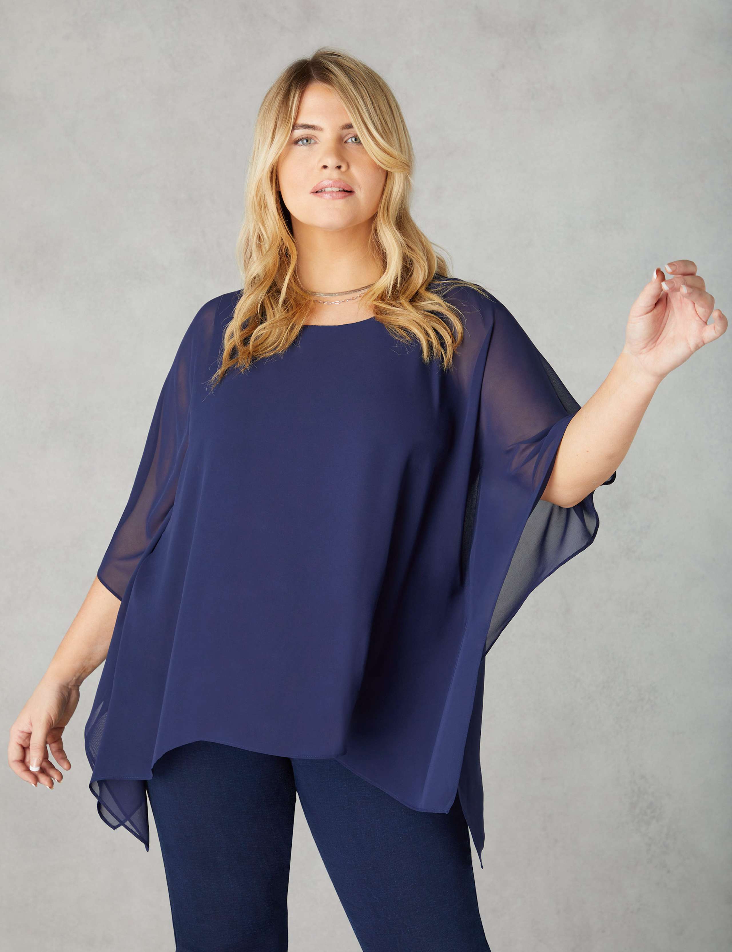 Round Neck Relaxed Hanky Hem Overlay Top 1 of 3