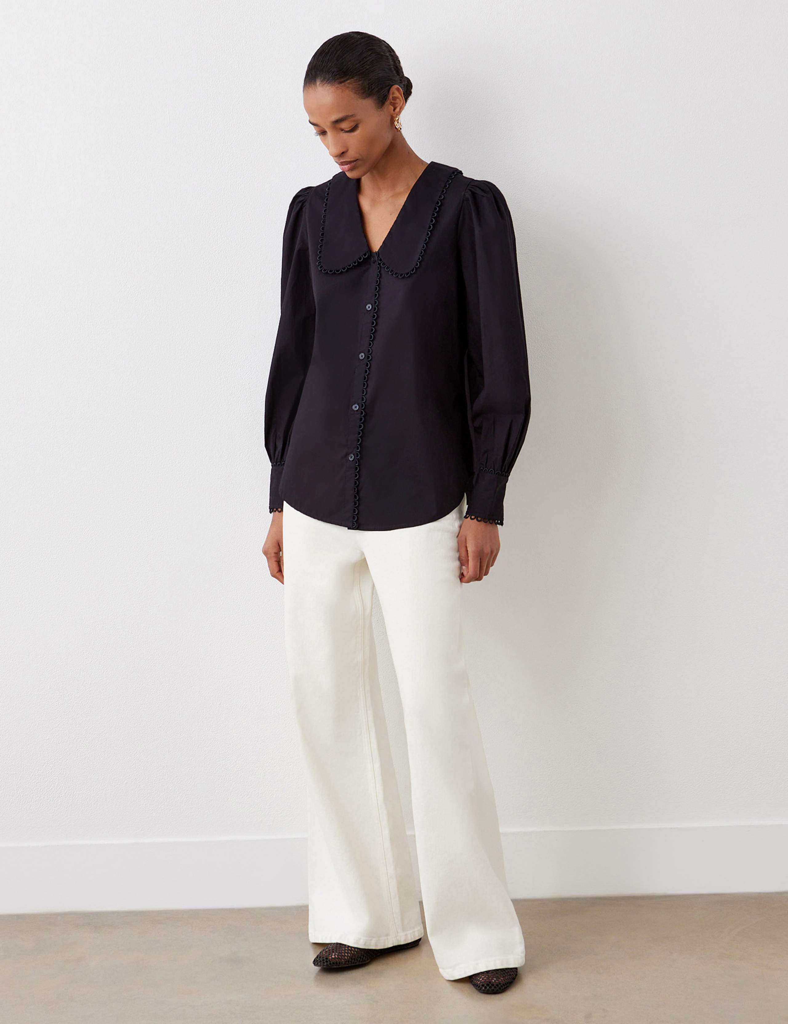 Pure Cotton Collared Lace Detail Shirt 3 of 4