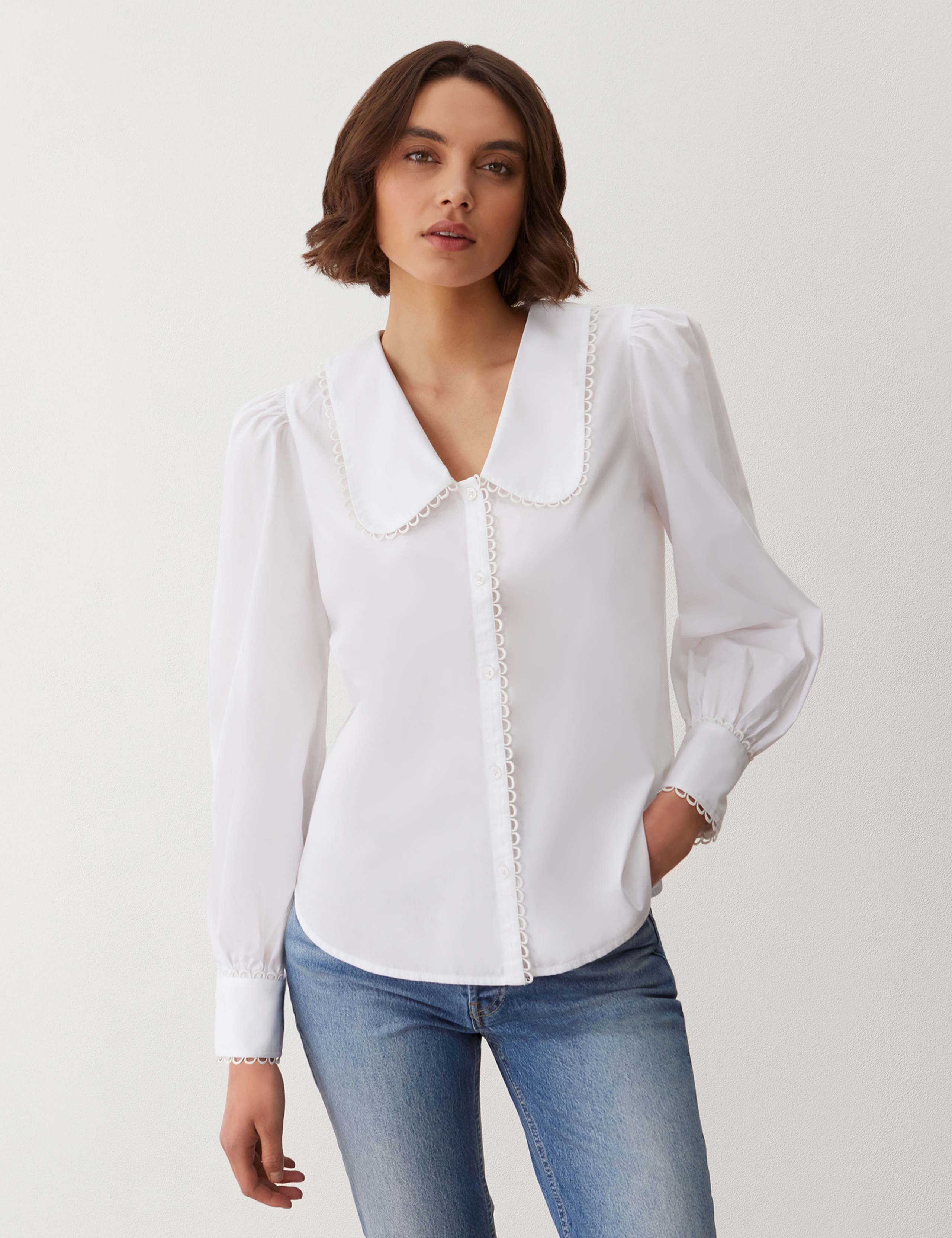 Pure Cotton Collared Lace Detail Shirt 4 of 4