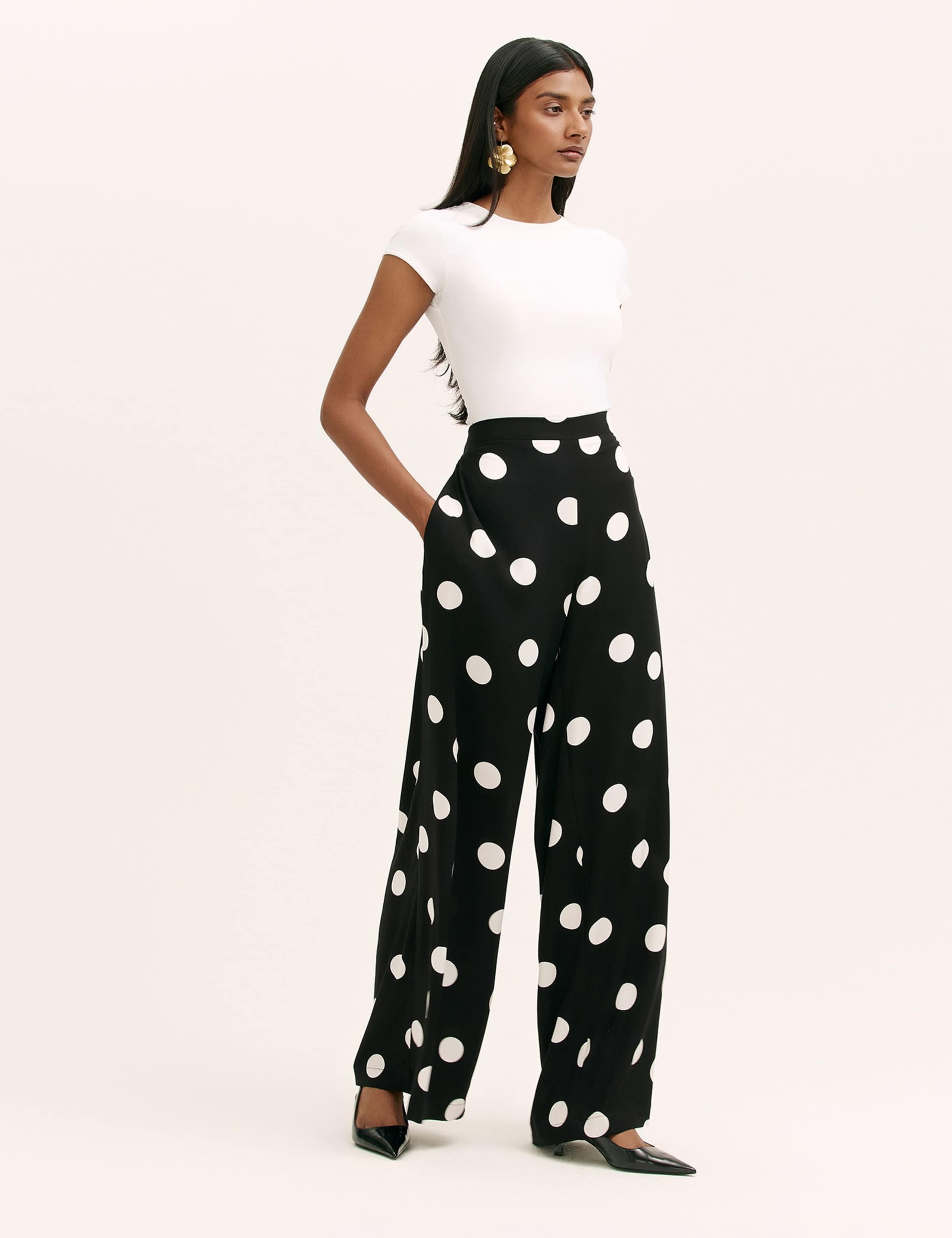 Polka Dot Wide Leg Palazzo Trousers 2 of 5