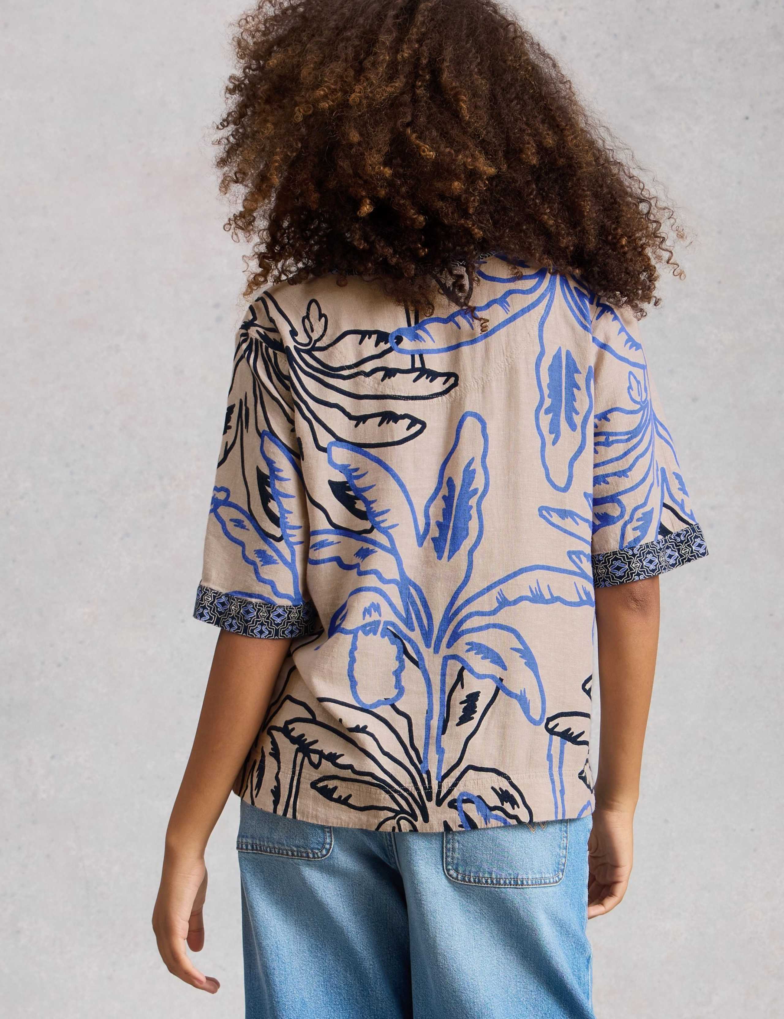 Linen Blend Printed Notch Neck Blouse 3 of 6