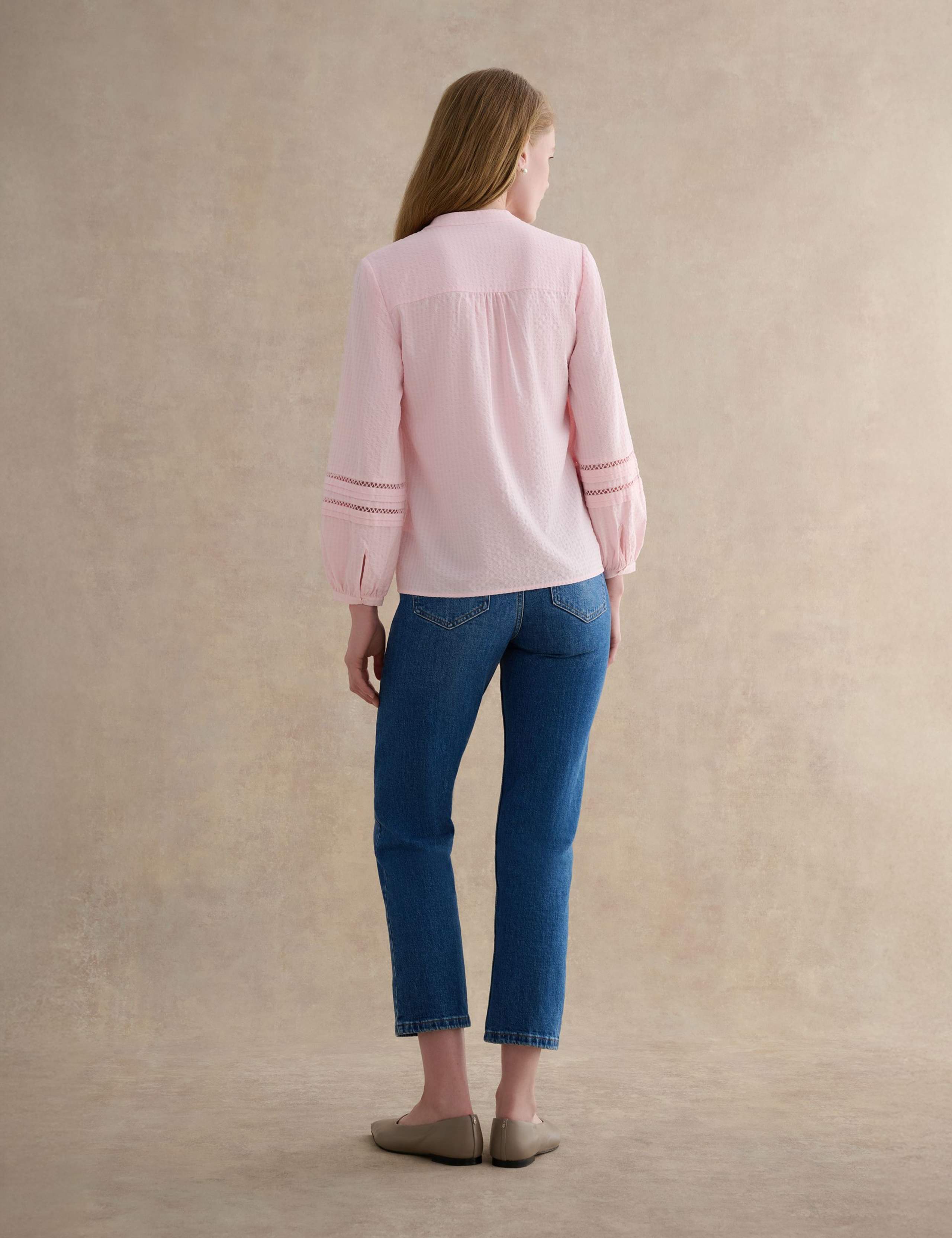 Cotton Blend Textured Notch Neck Blouse 4 of 5