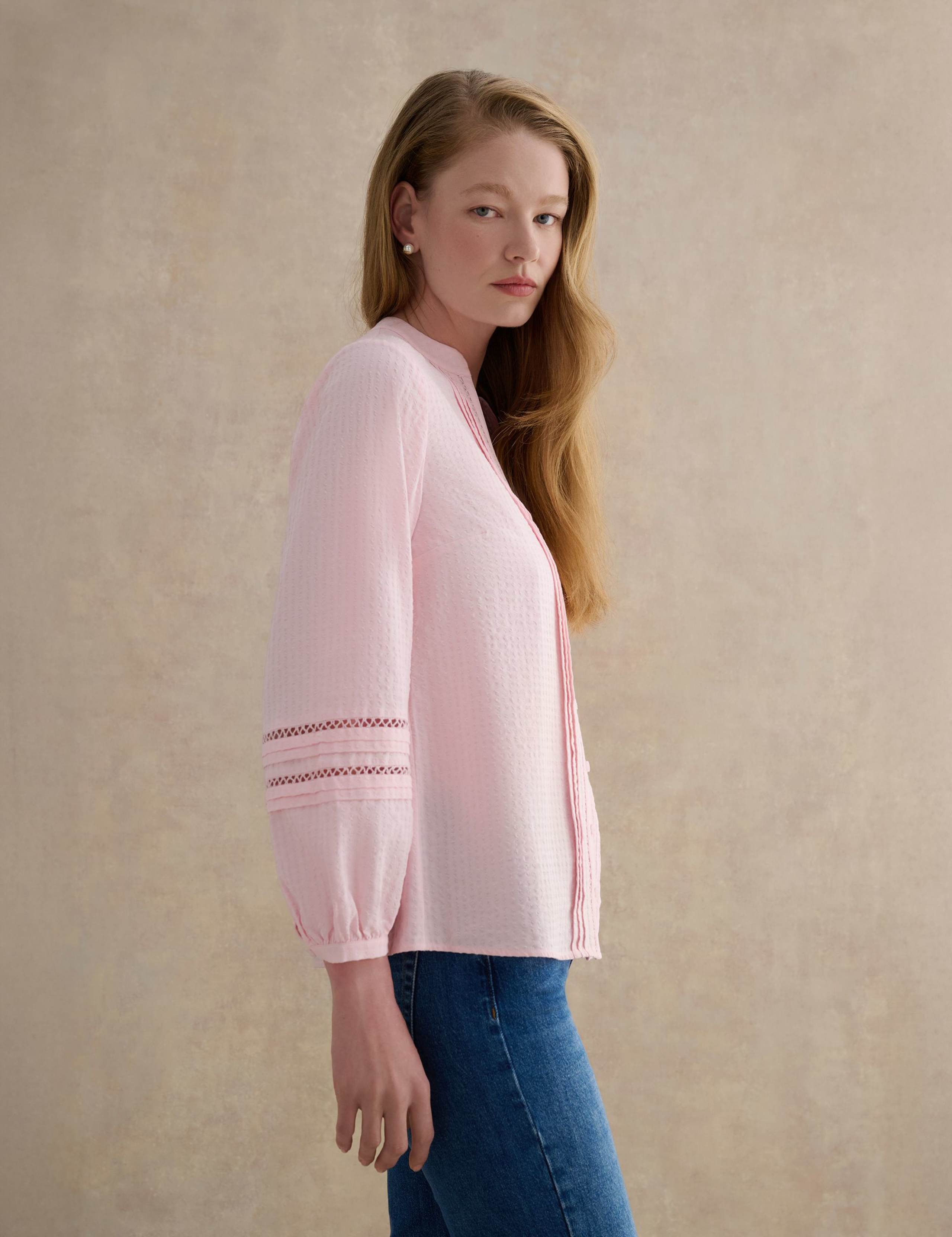 Cotton Blend Textured Notch Neck Blouse 5 of 5