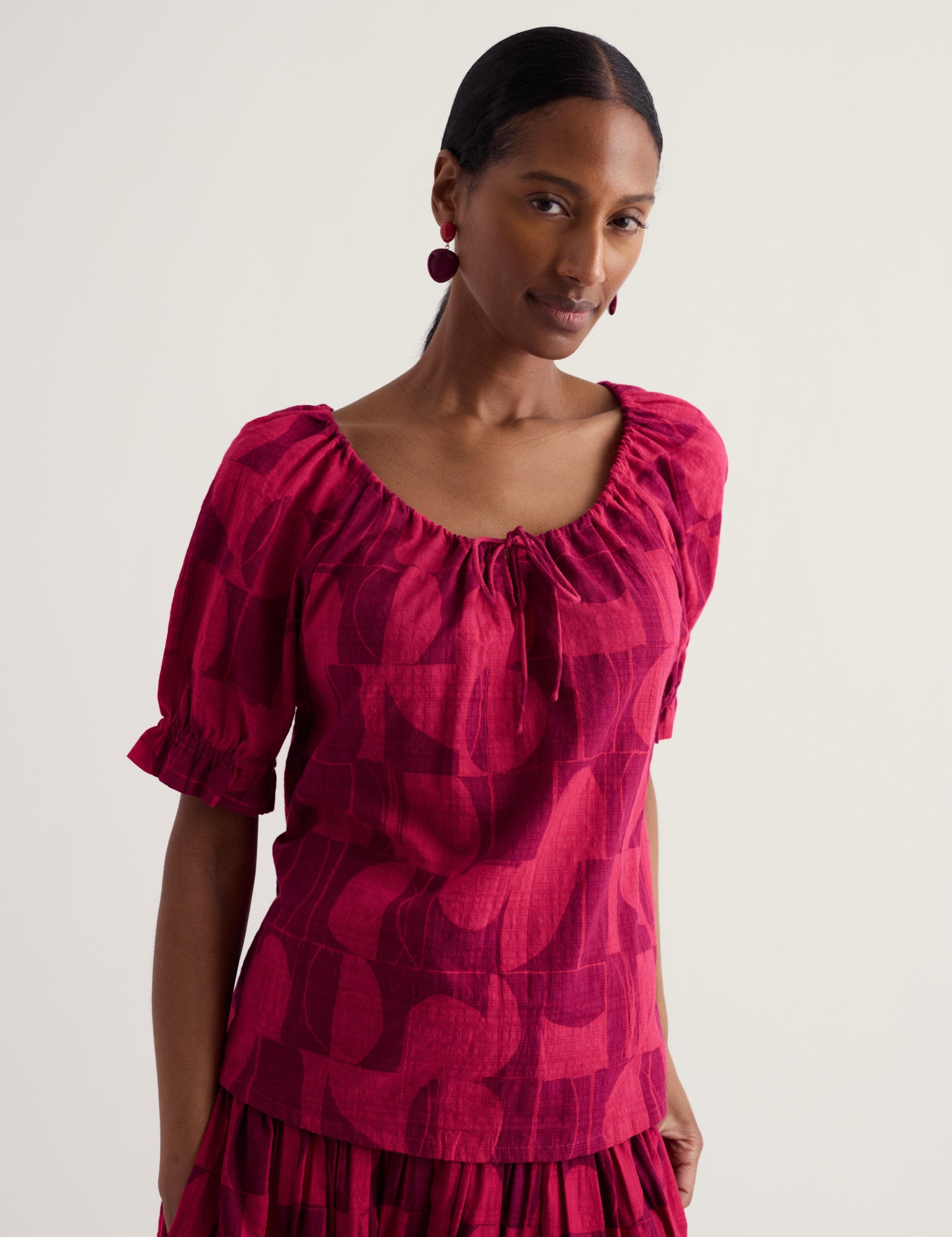 Cotton Rich Printed Scoop Neck Puff Sleeve Top 3 of 6