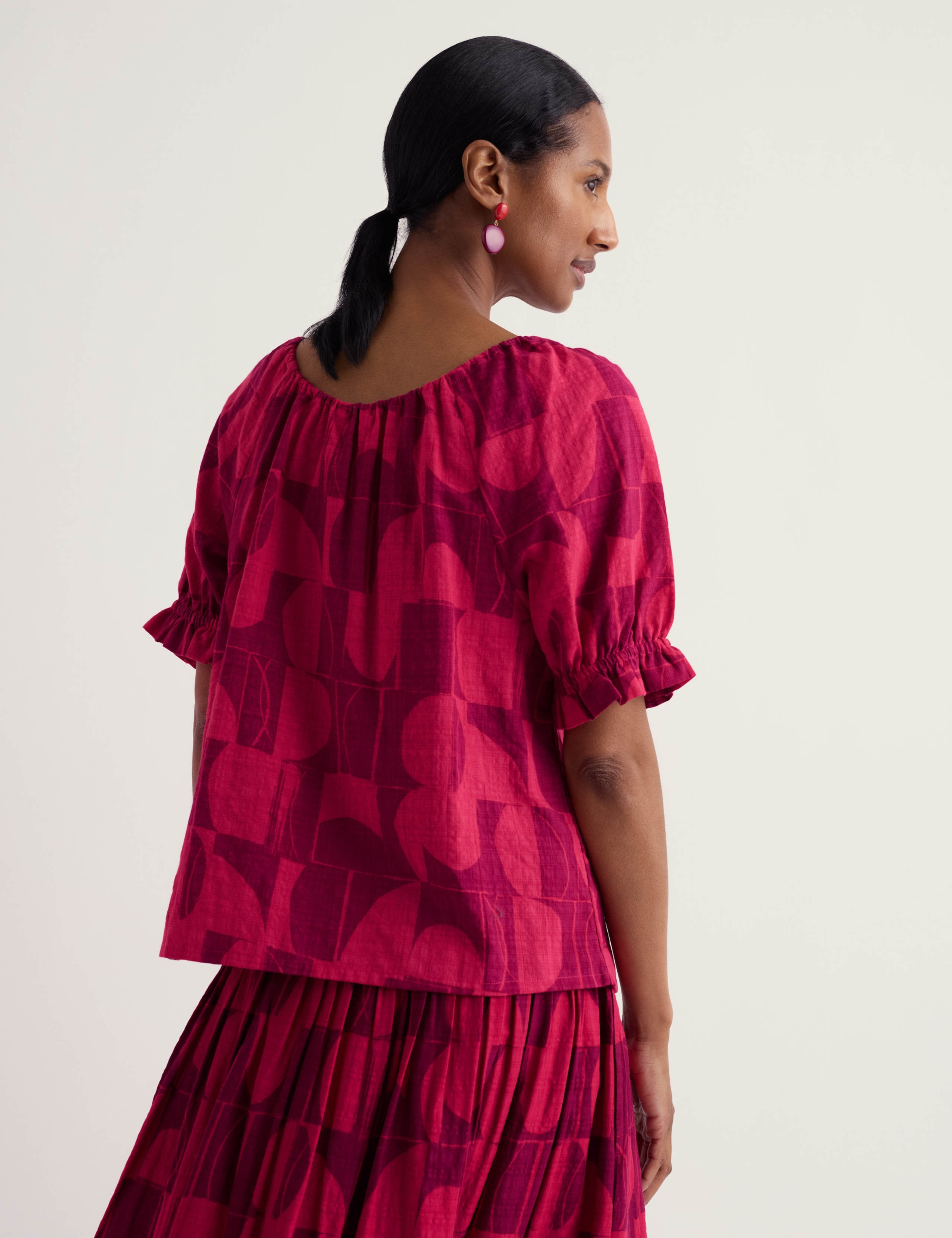 Cotton Rich Printed Scoop Neck Puff Sleeve Top 4 of 6
