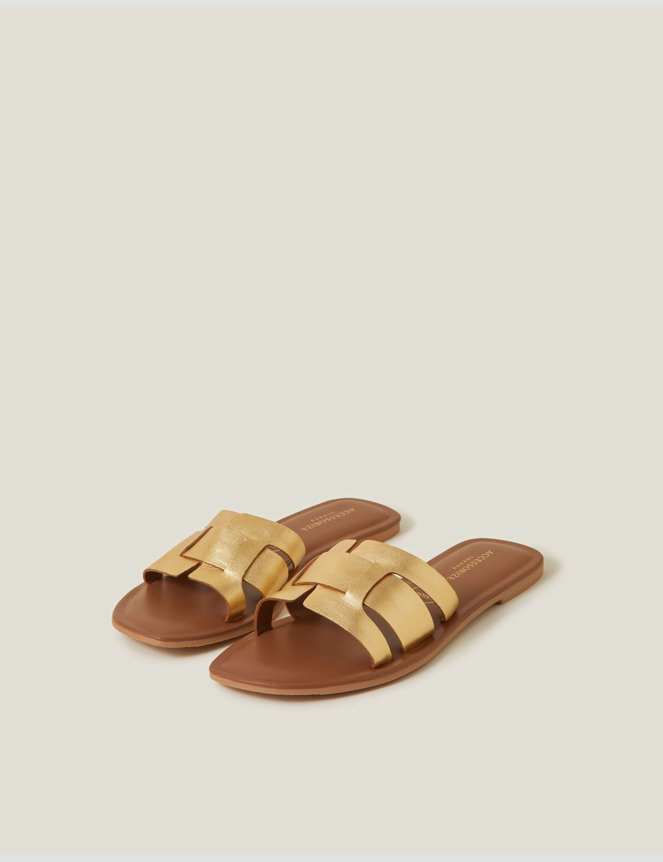 Wide Fit Leather Metallic Flat Sliders 2 of 4
