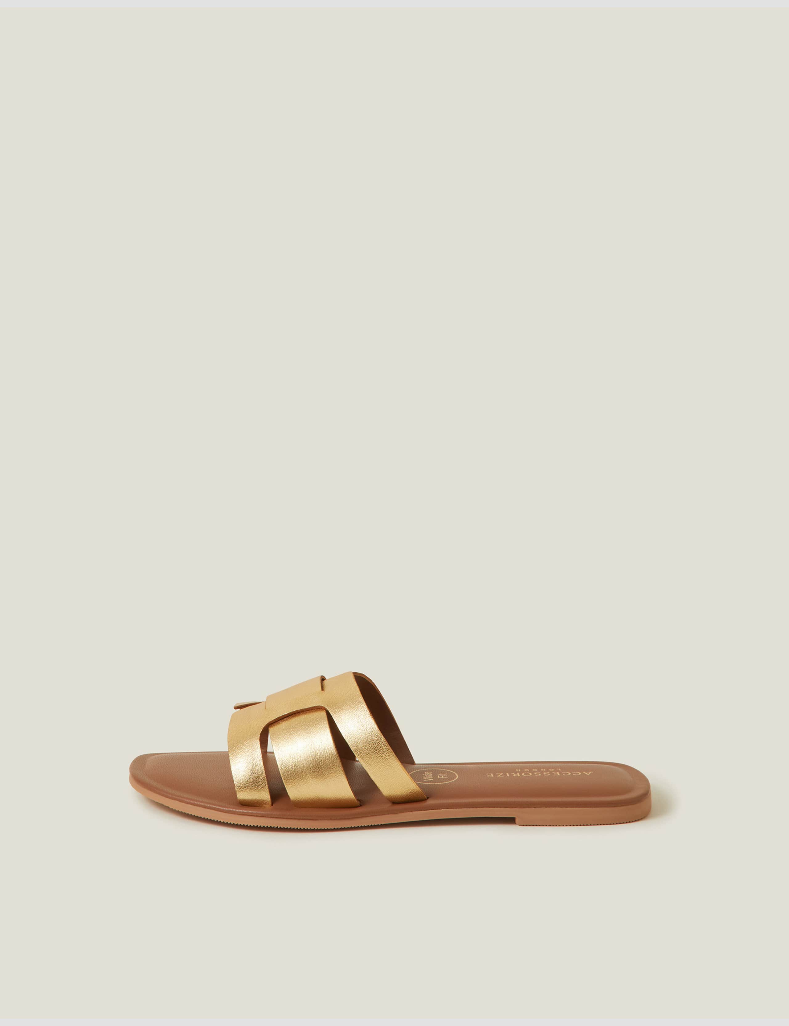 Wide Fit Leather Metallic Flat Sliders 4 of 4