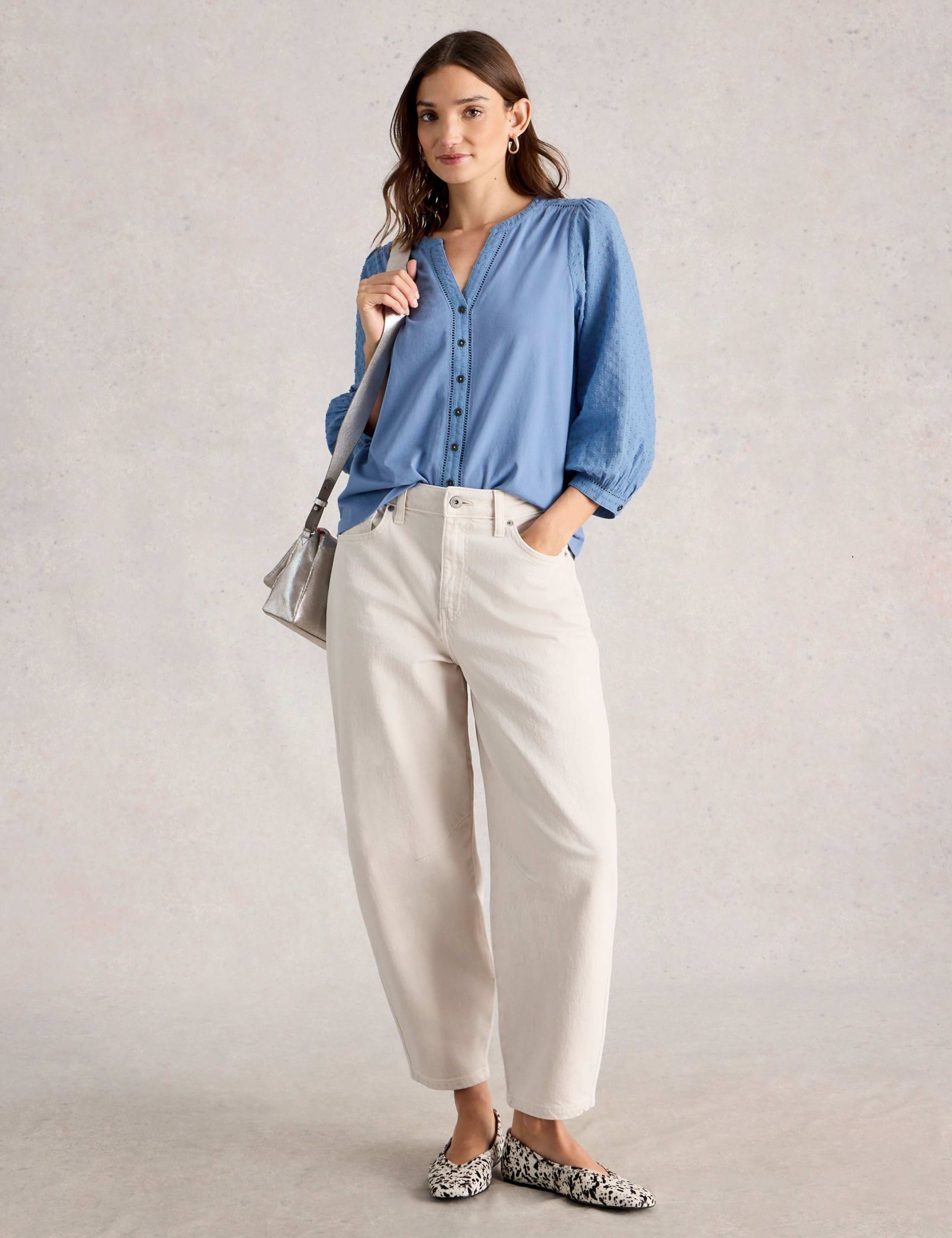 Pure Cotton Embroidered Notch Neck Blouse 1 of 6