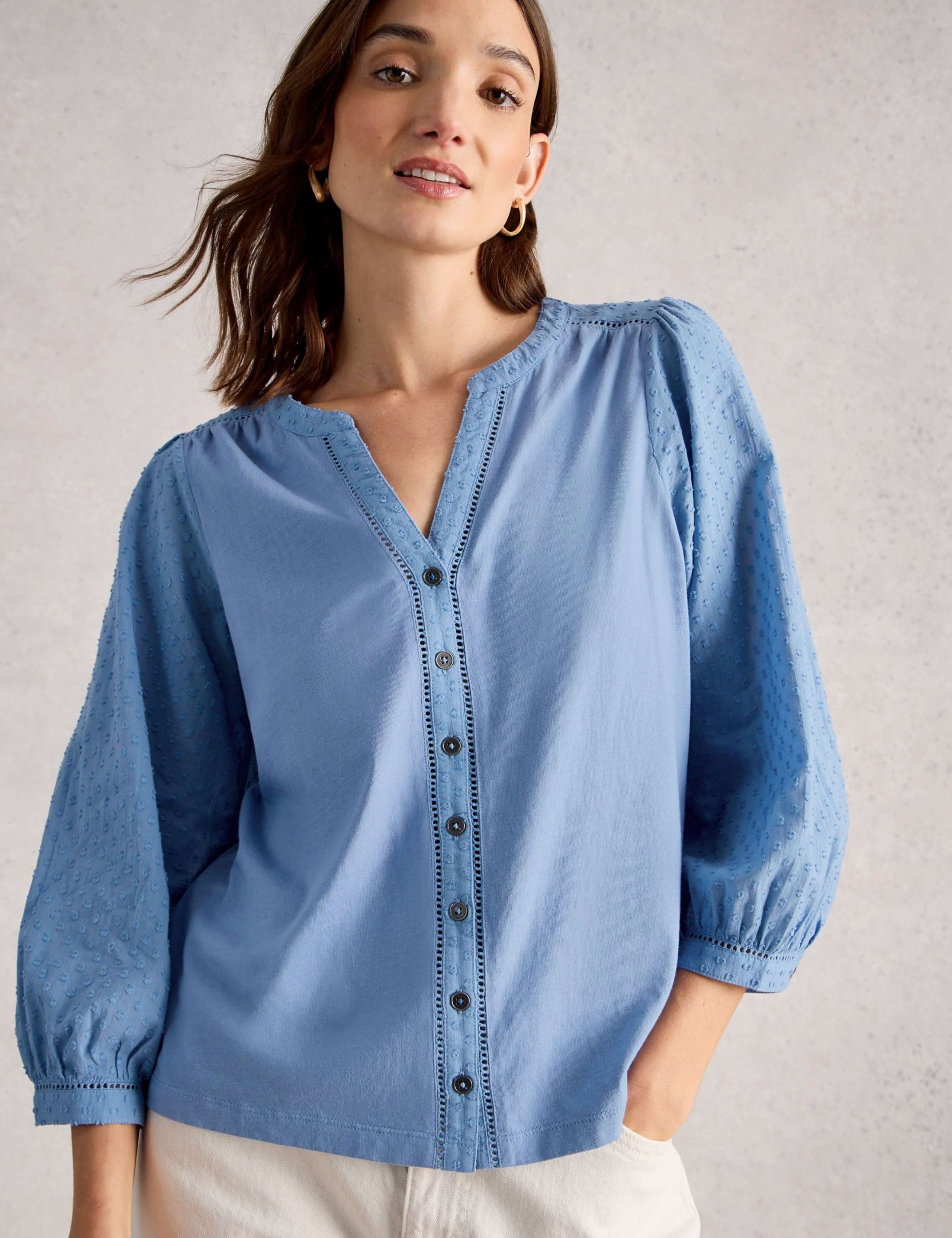 Pure Cotton Embroidered Notch Neck Blouse 3 of 6