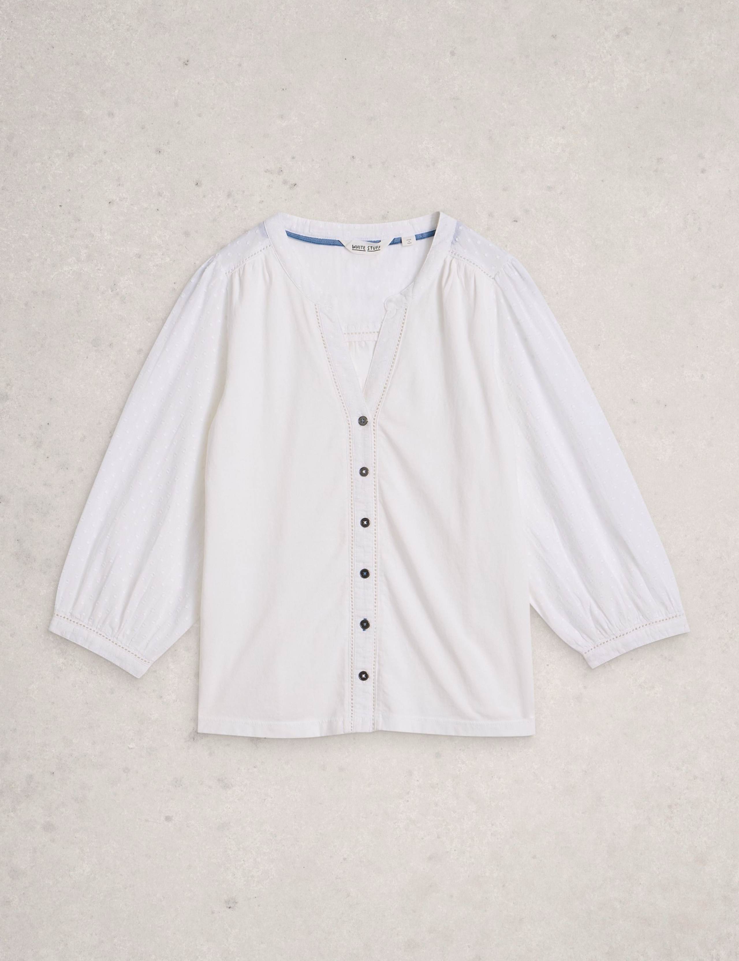 Pure Cotton Embroidered Notch Neck Blouse 2 of 6