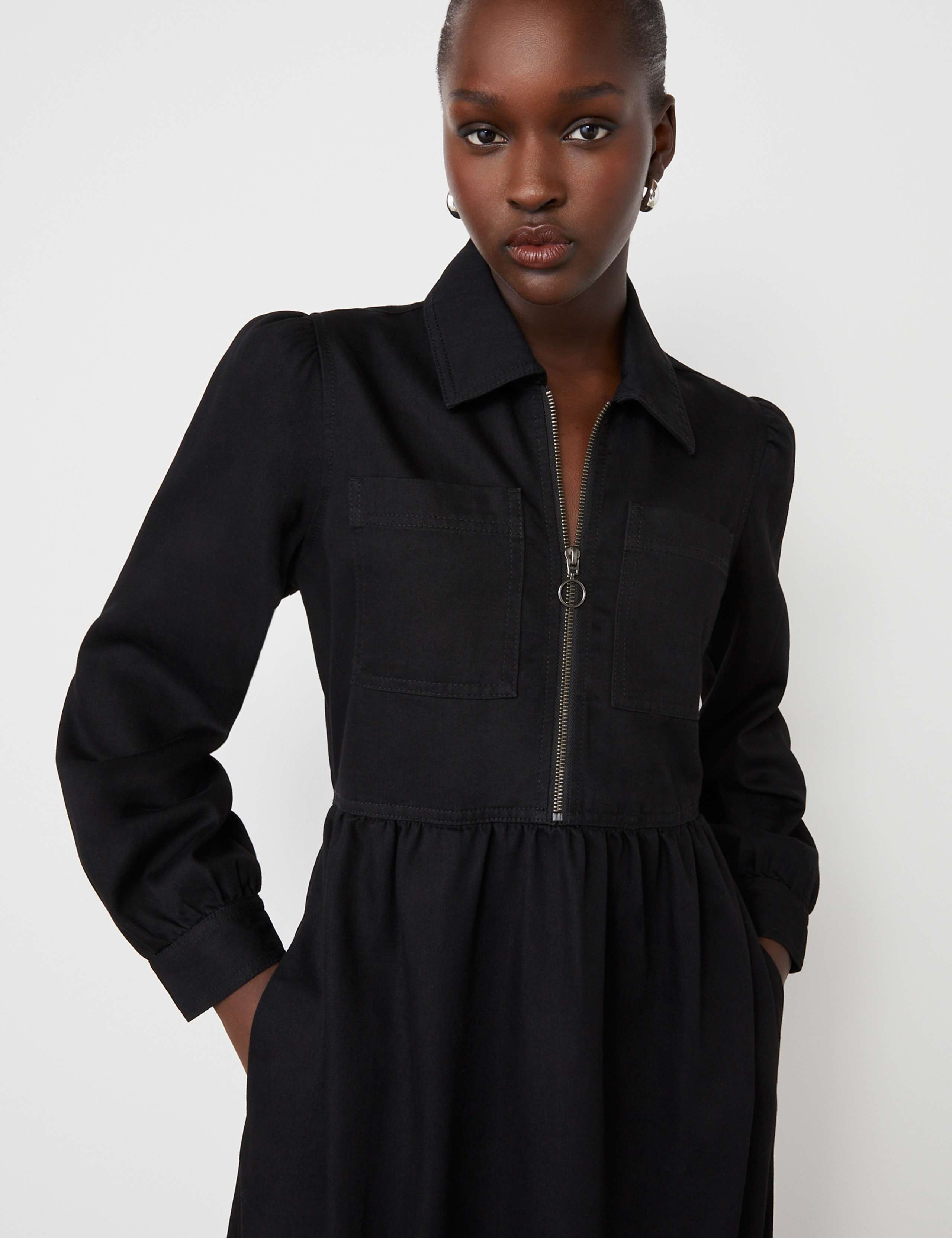 Denim Collared Midi Tiered Shirt Dress 4 of 4