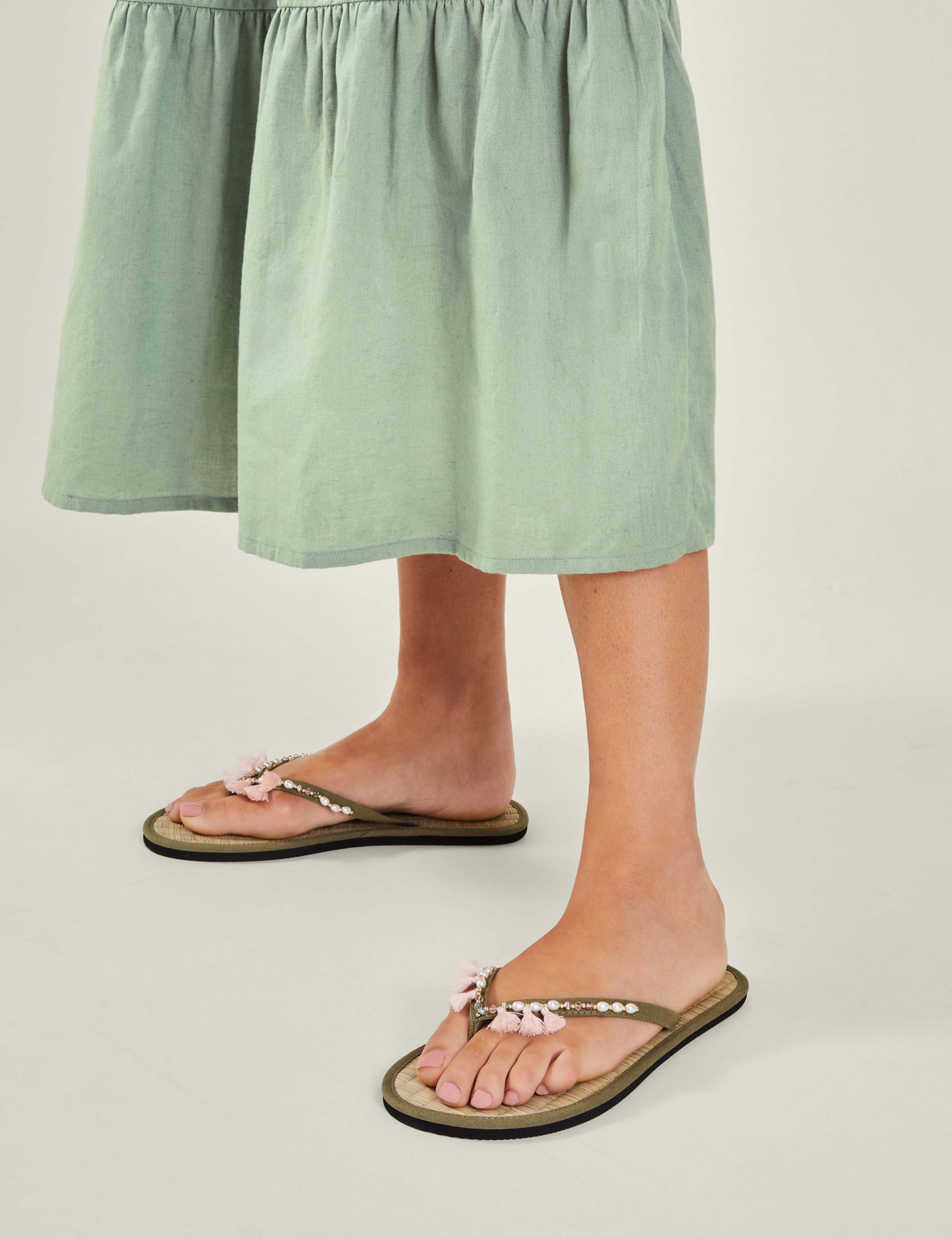Embellished Tassel Flat Flip Flops 1 of 4