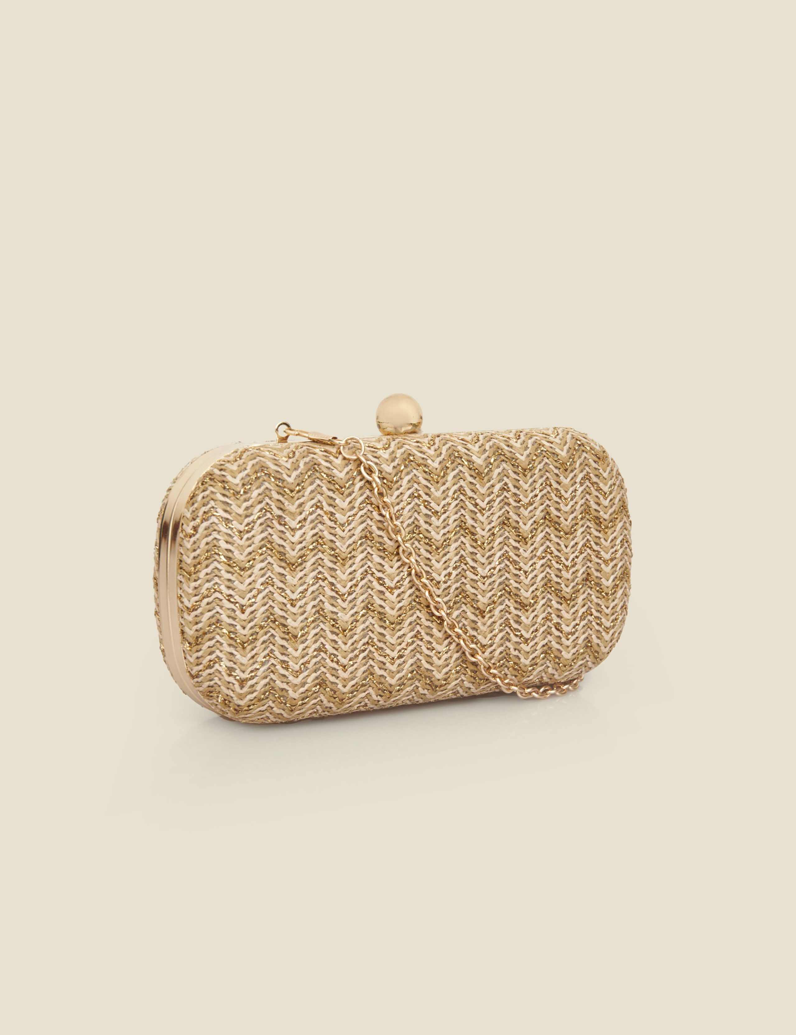 Raffia Chevron Metallic Detail Clutch Bag 3 of 5