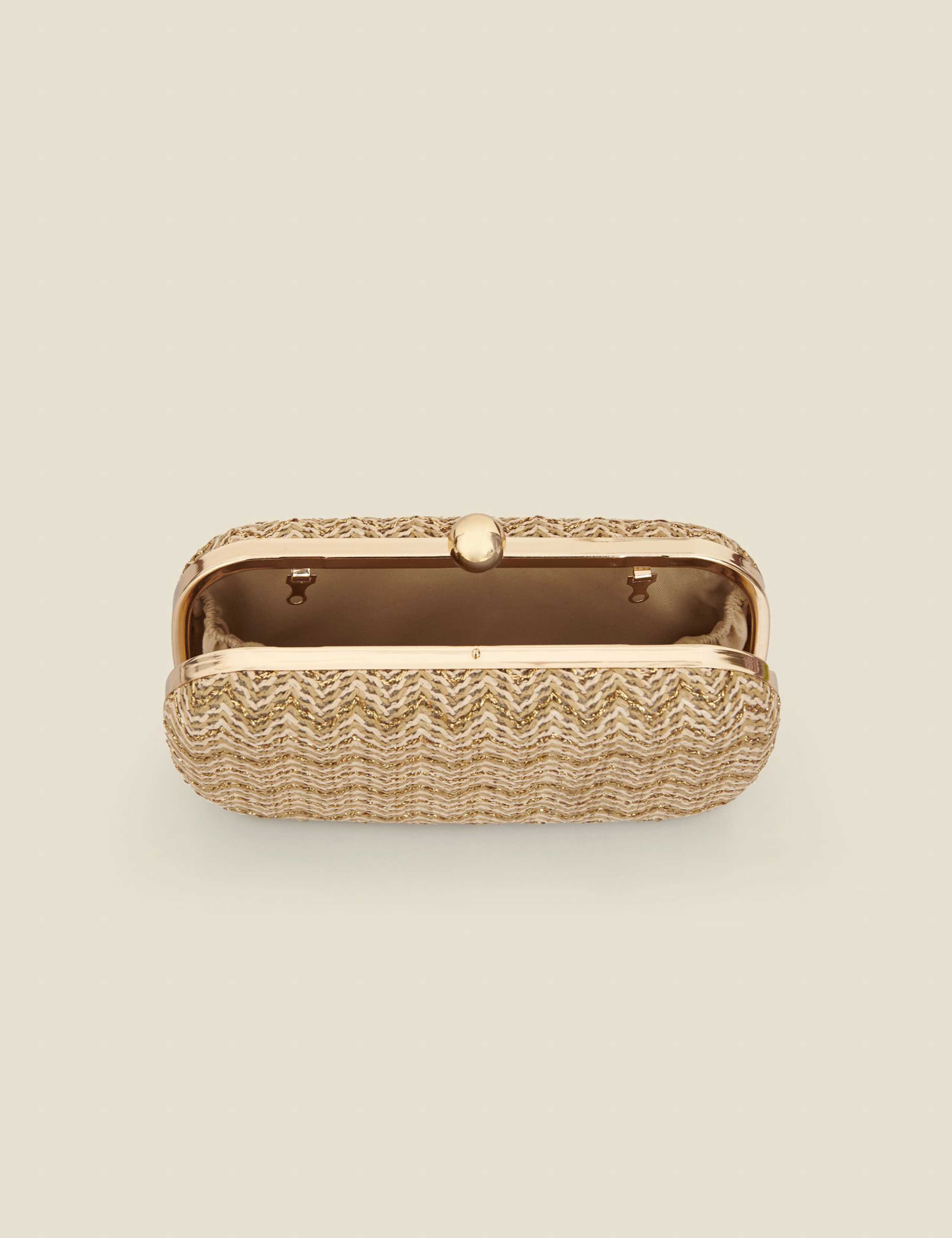 Raffia Chevron Metallic Detail Clutch Bag 5 of 5