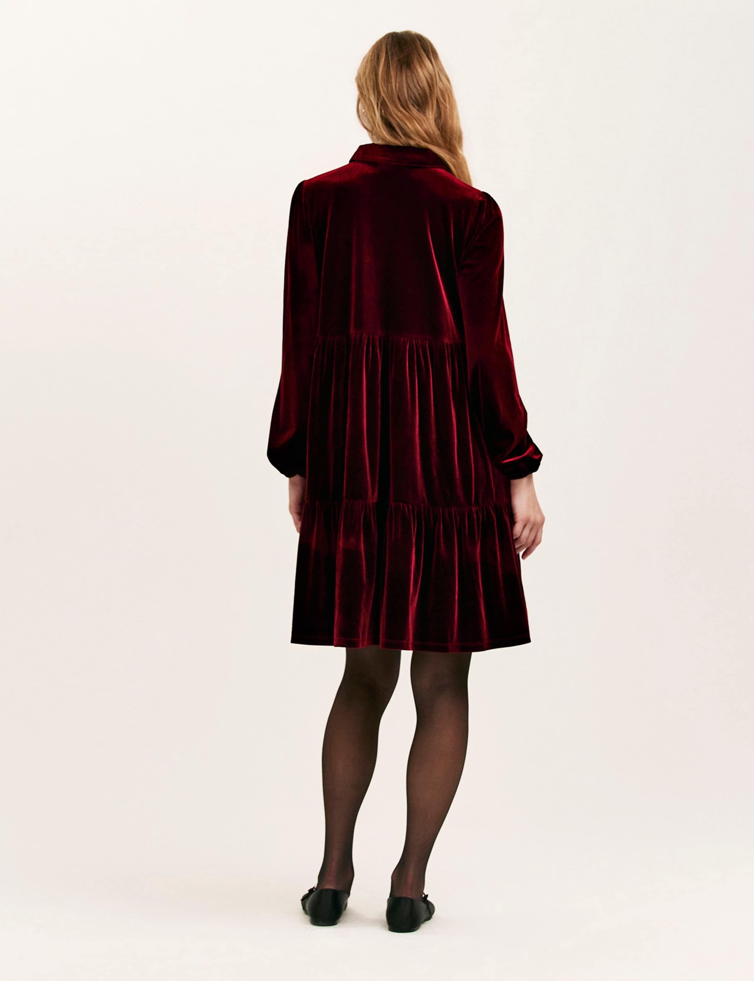 Velvet Collared Knee Length Shirt Dress 3 of 4