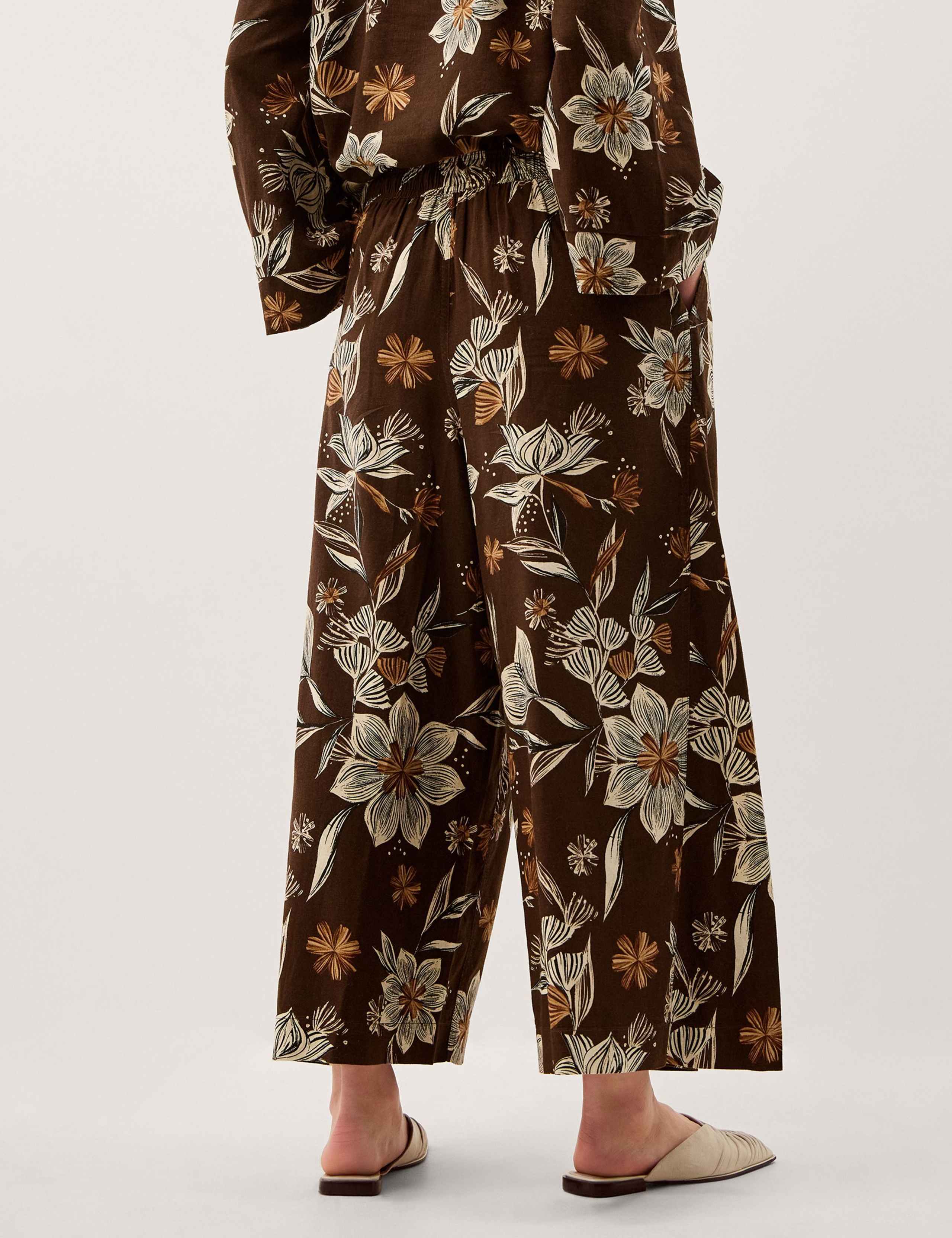Linen Rich Floral Straight Leg Cropped Trousers 5 of 6