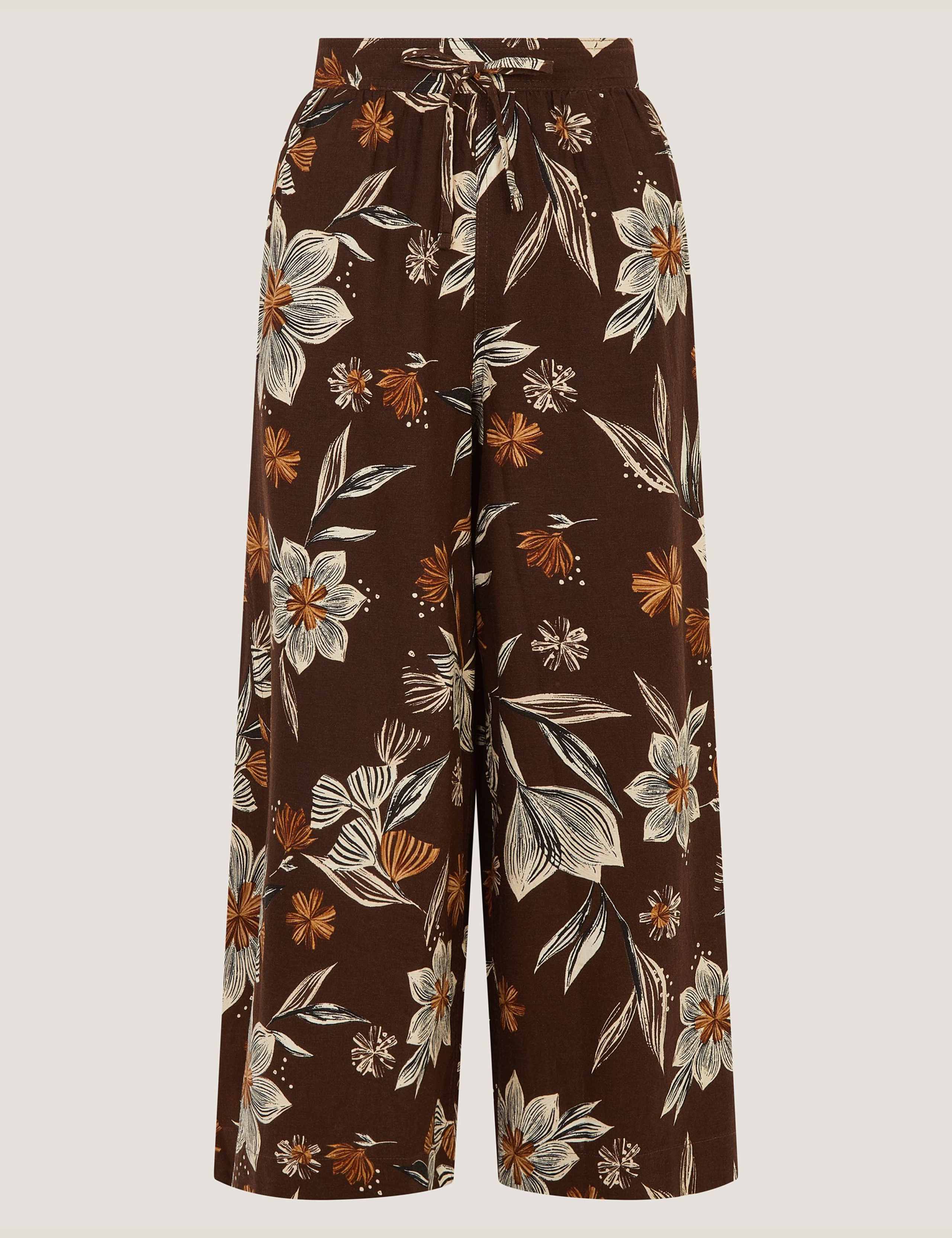 Linen Rich Floral Straight Leg Cropped Trousers 2 of 6