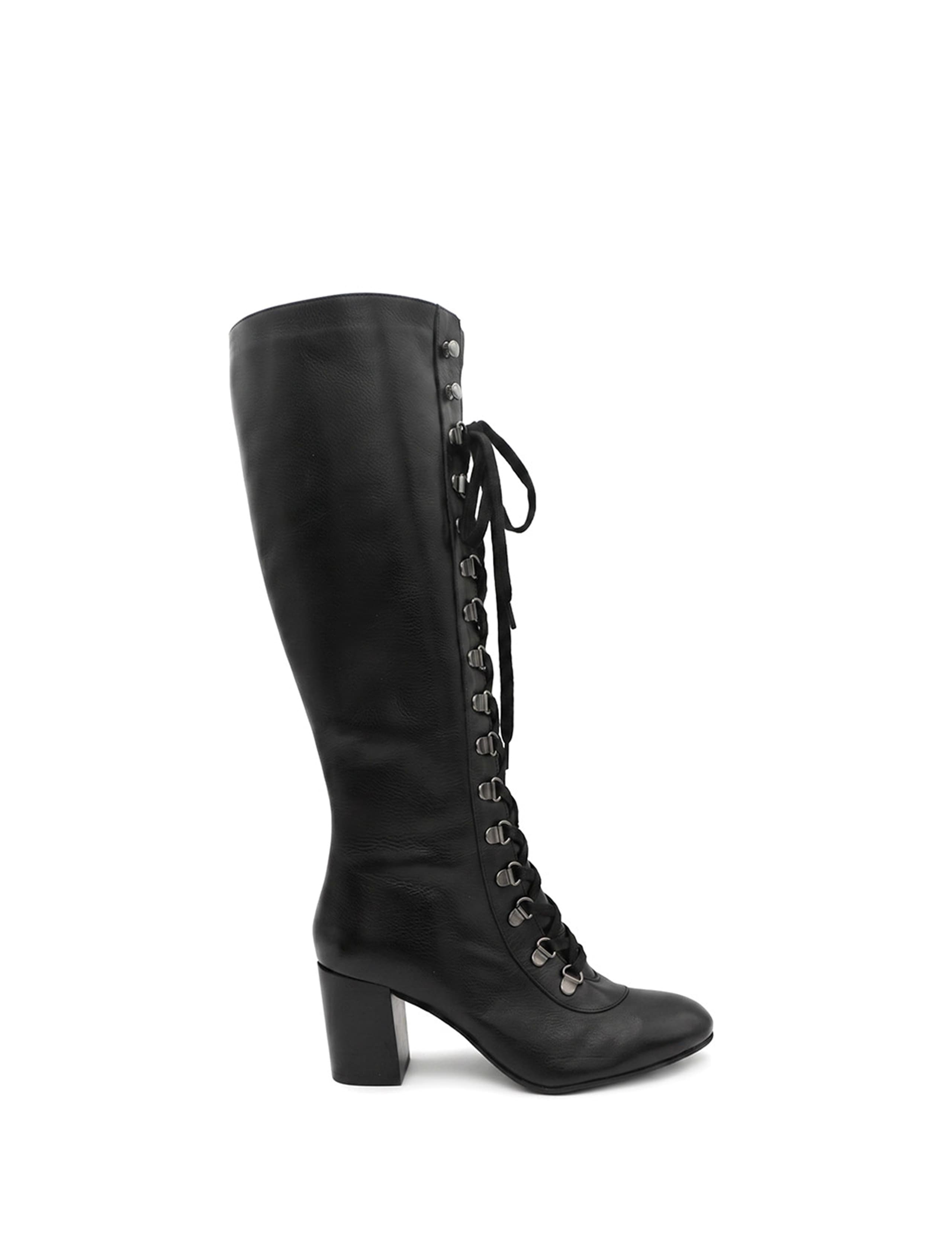 Leather Block Heel Calf Length Boots 1 of 5