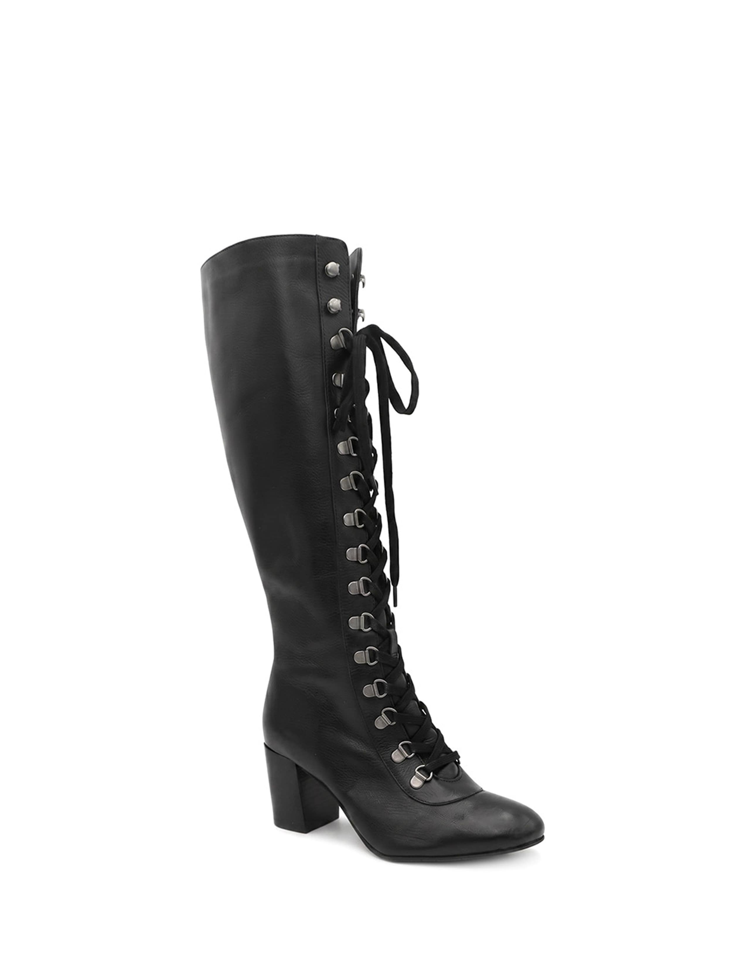 Leather Block Heel Calf Length Boots 2 of 5