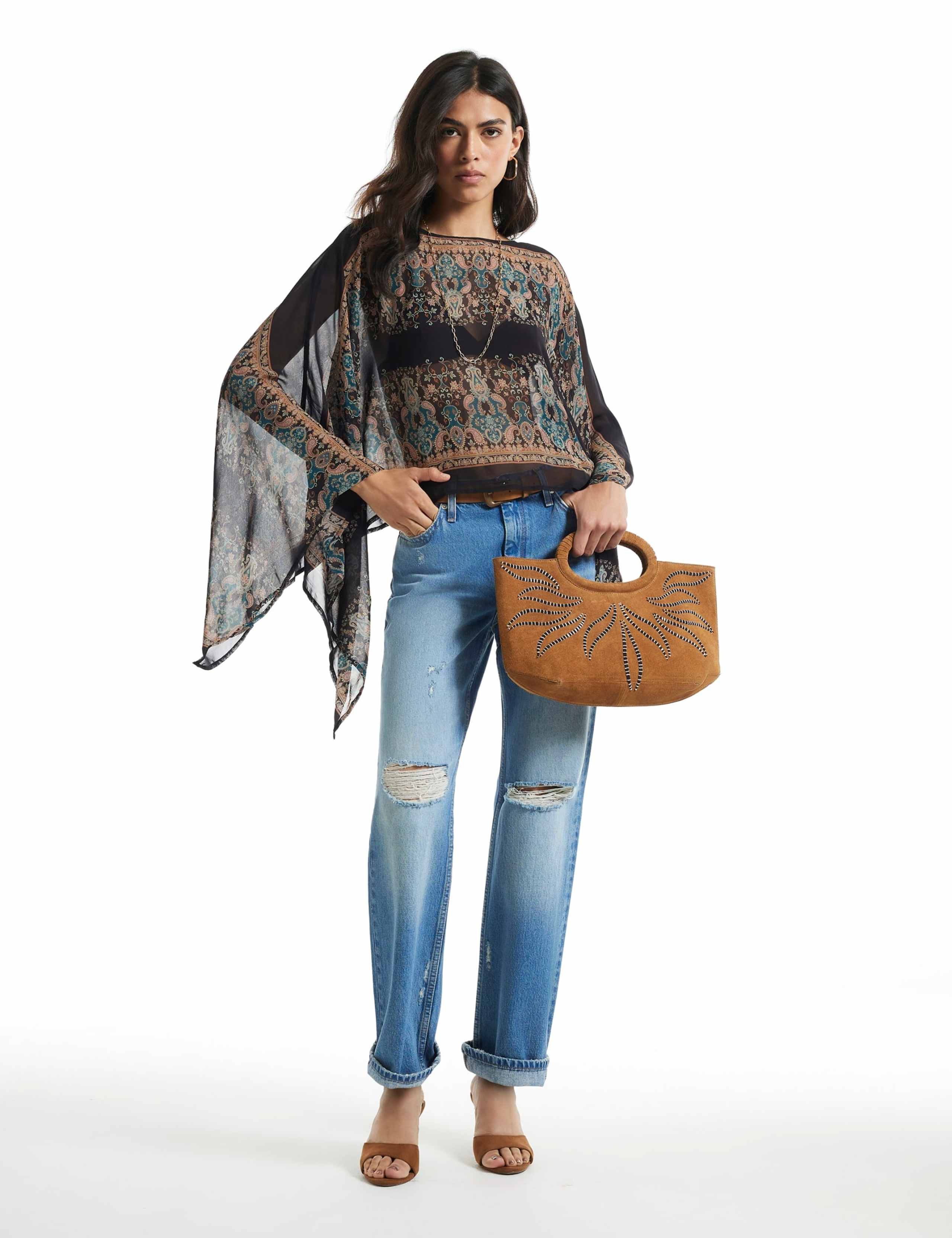 Jacquard Crew Neck Batwing Top 5 of 6
