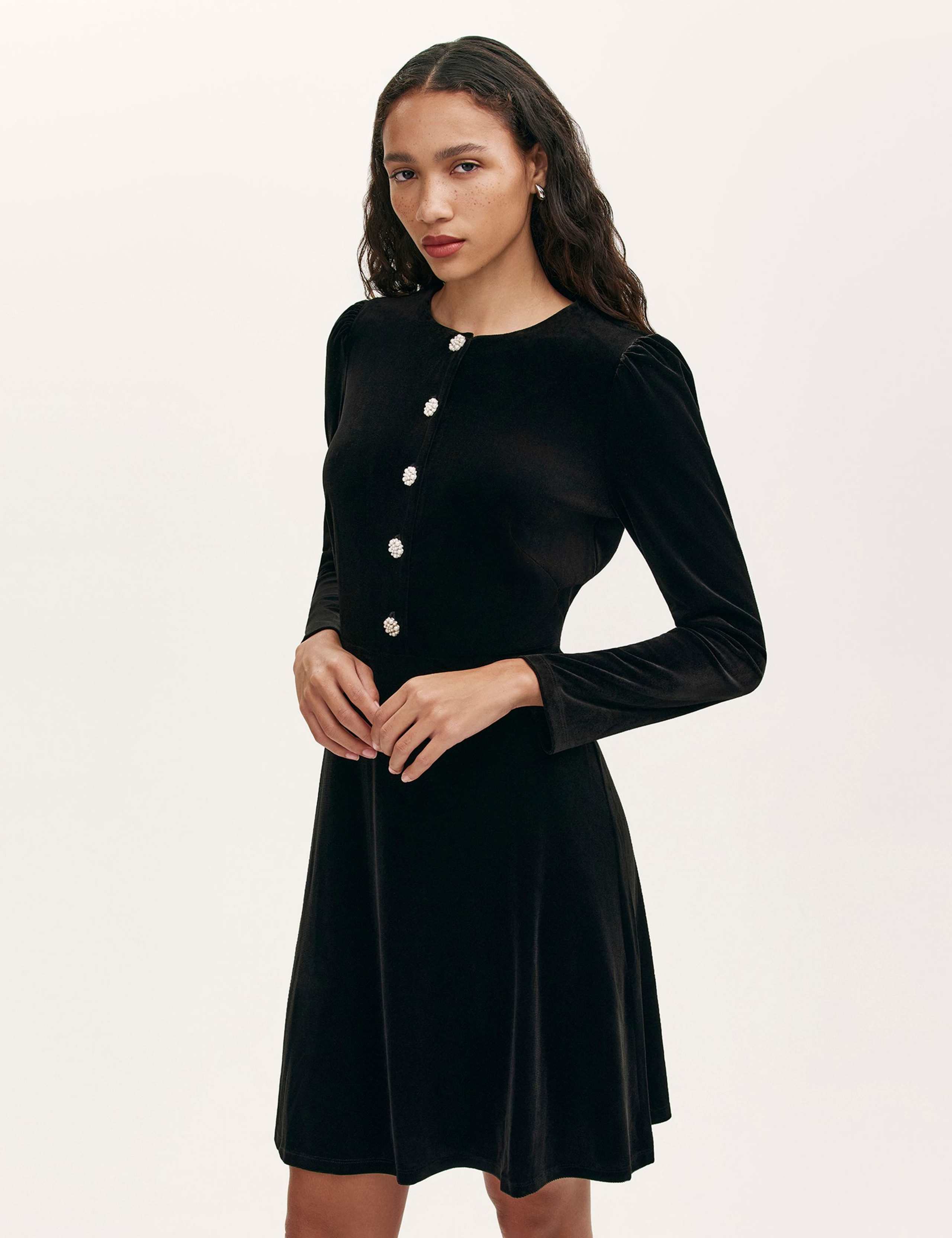 Velvet Round Neck Mini Skater Dress 3 of 4