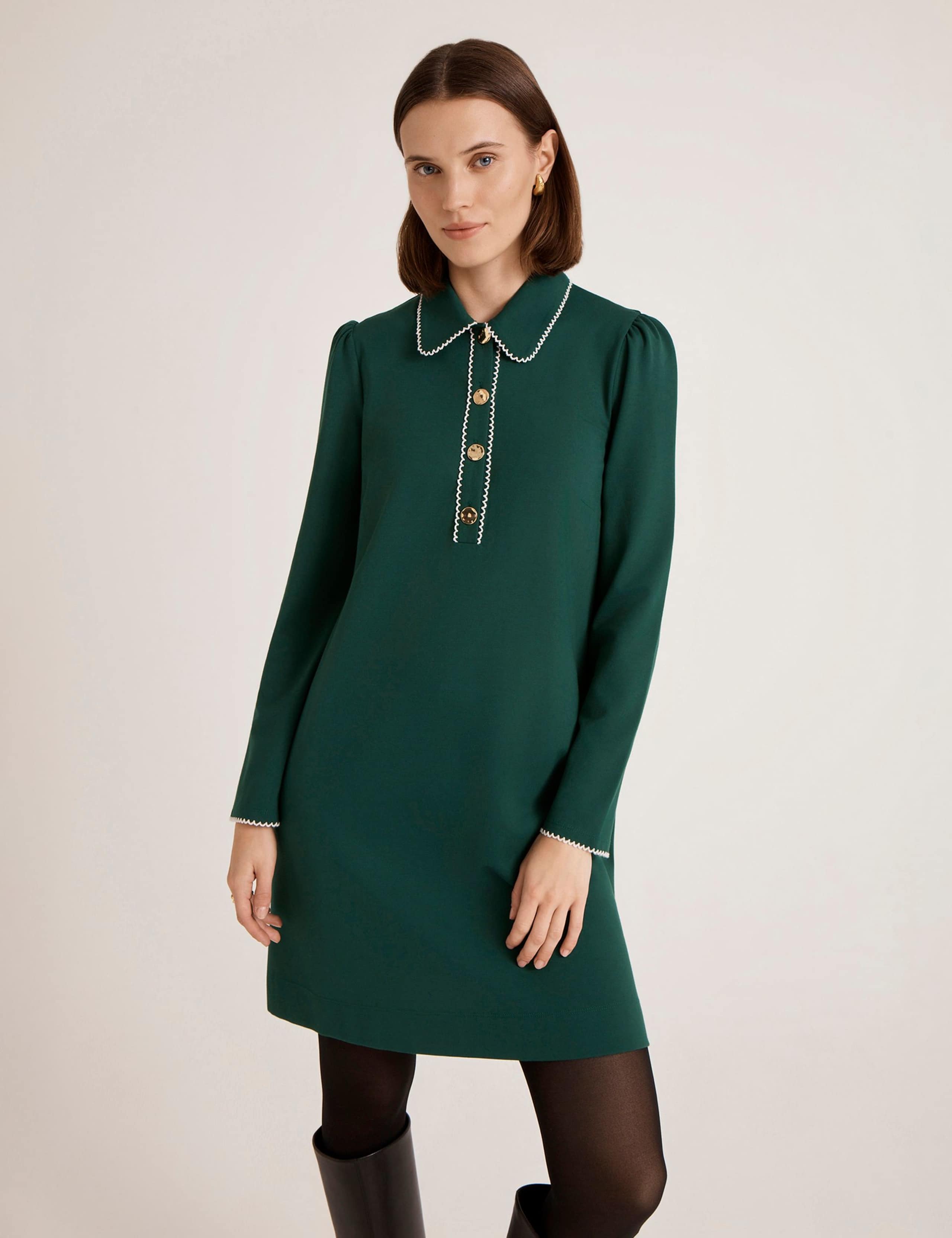 Ponte Jersey Collared Mini Shirt Dress 1 of 5