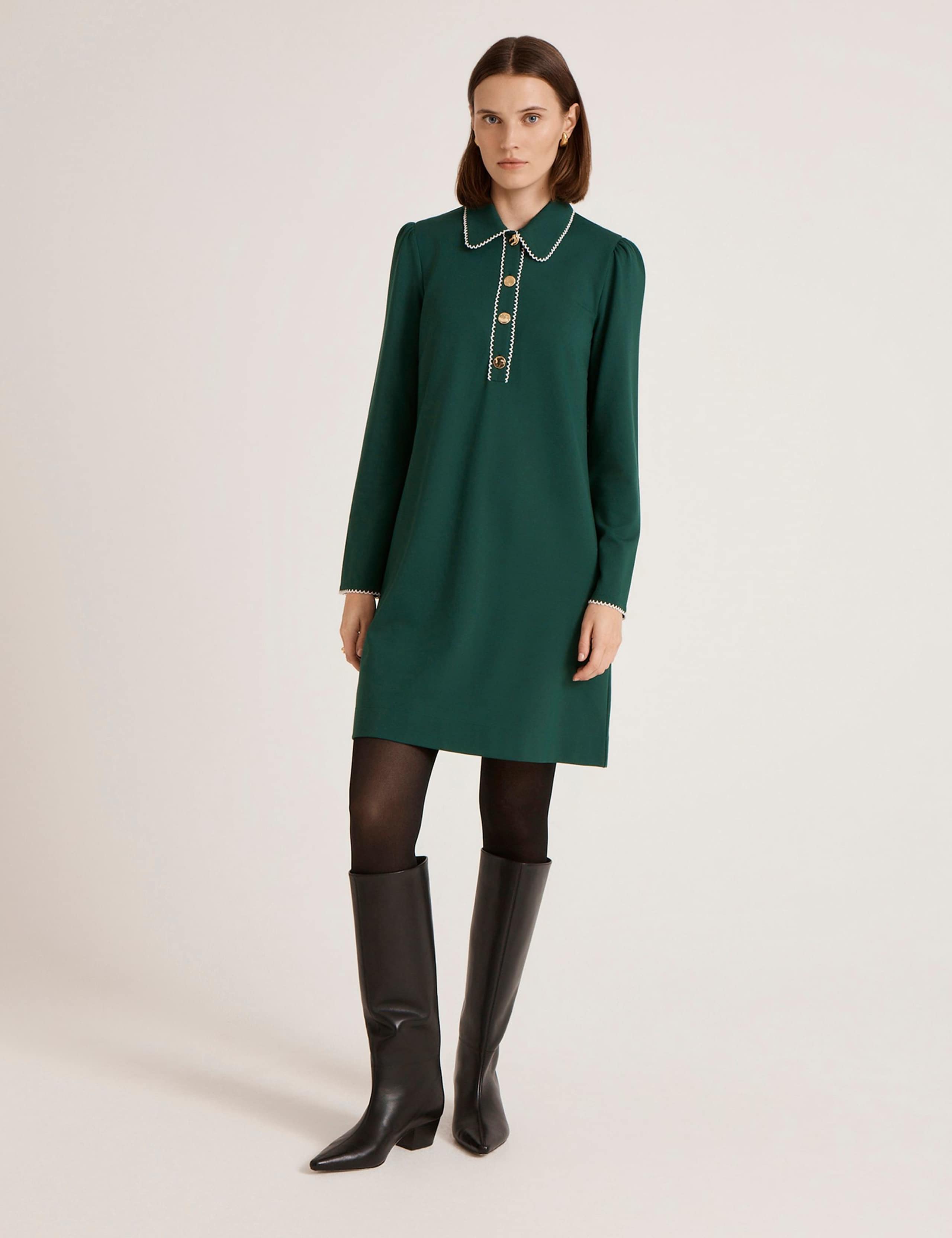 Ponte Jersey Collared Mini Shirt Dress 2 of 5