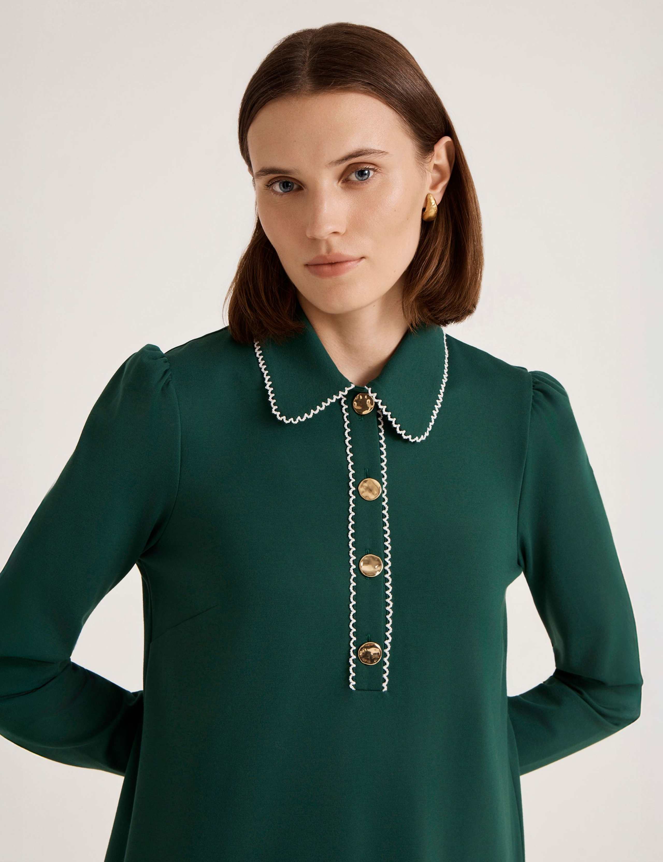 Ponte Jersey Collared Mini Shirt Dress 4 of 5