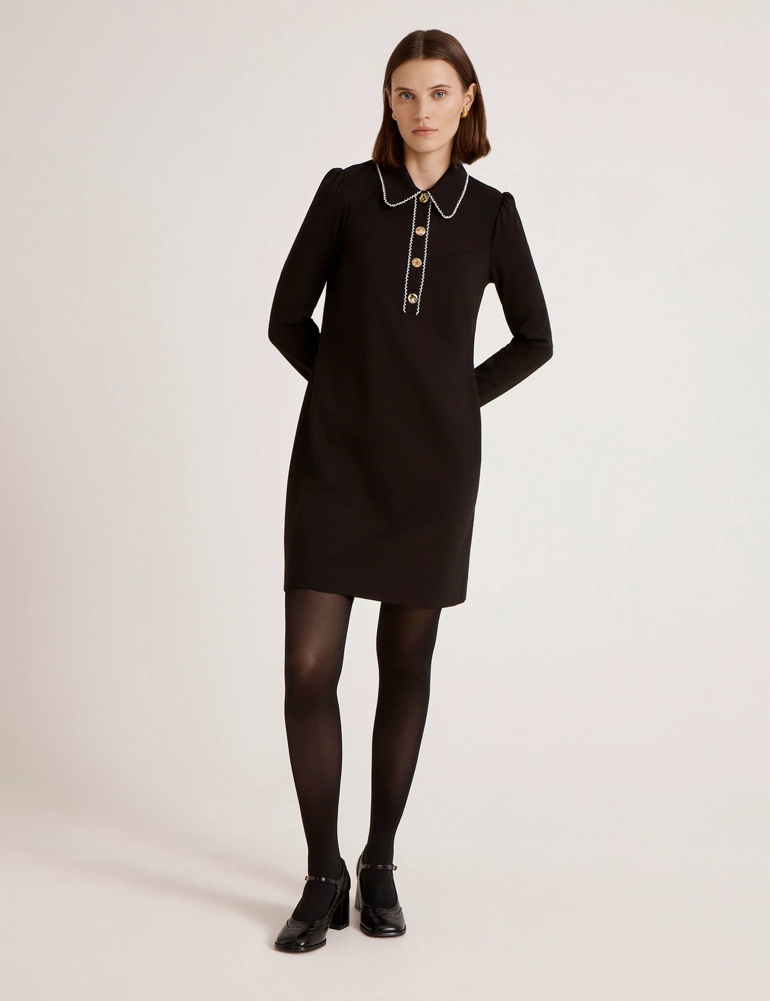 Ponte Jersey Collared Mini Shirt Dress 1 of 4