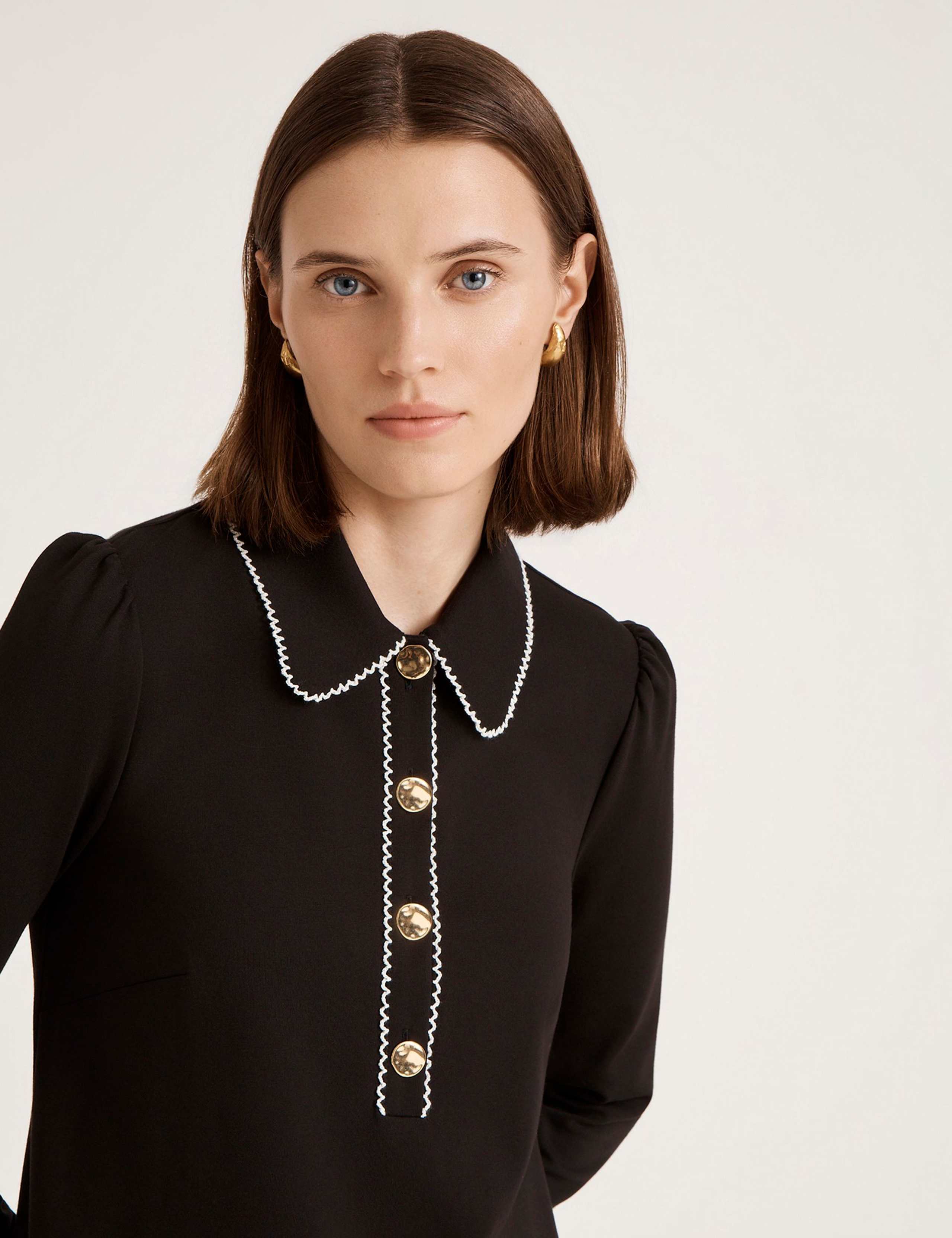 Ponte Jersey Collared Mini Shirt Dress 2 of 4