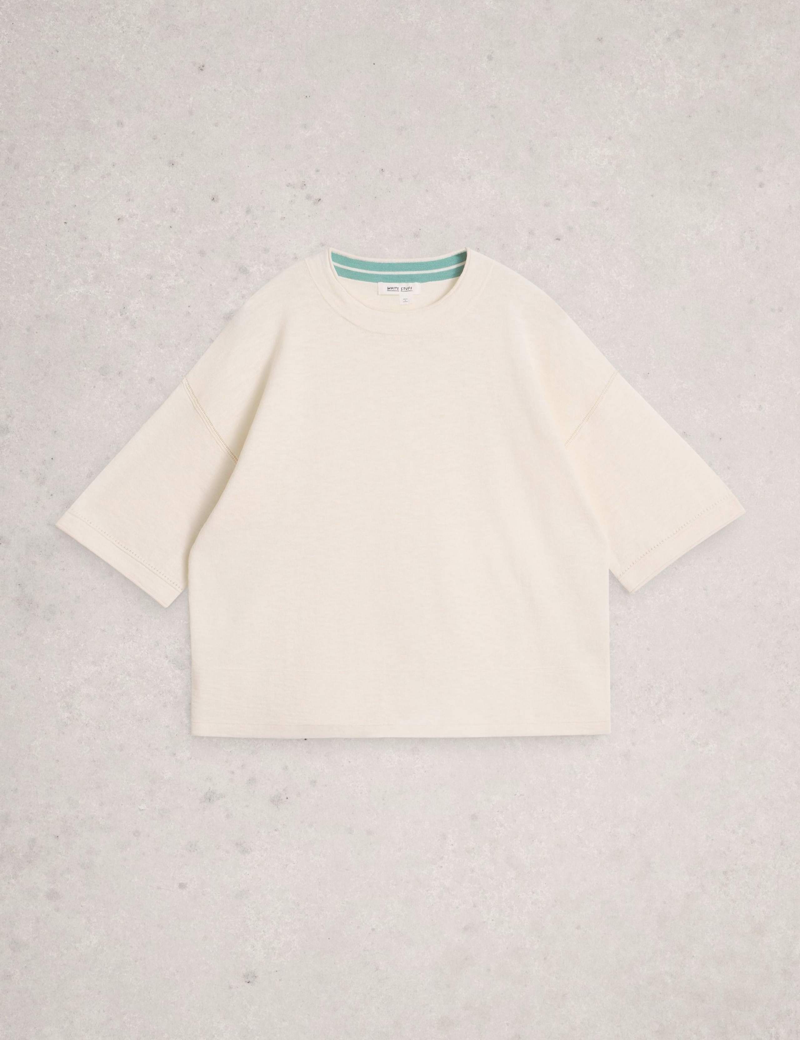 Cotton Rich Crew Neck Top With Linen 3 of 6